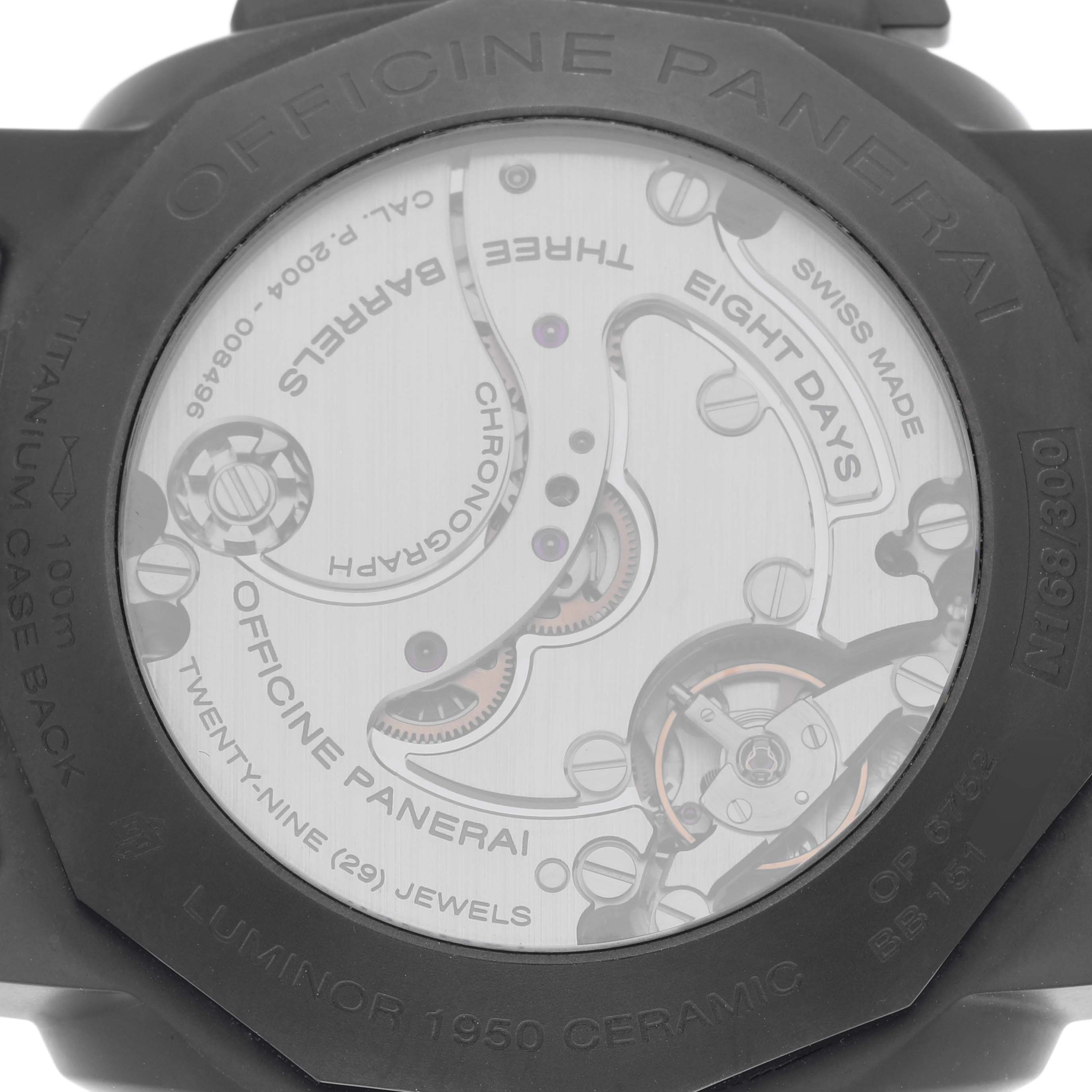 This image shows the back of the Panerai Luminor PAM00317 Men's Ceramic Black Dial PAM00317 Men's Ceramic Black Dial watch, highlighting the movement and engravings.