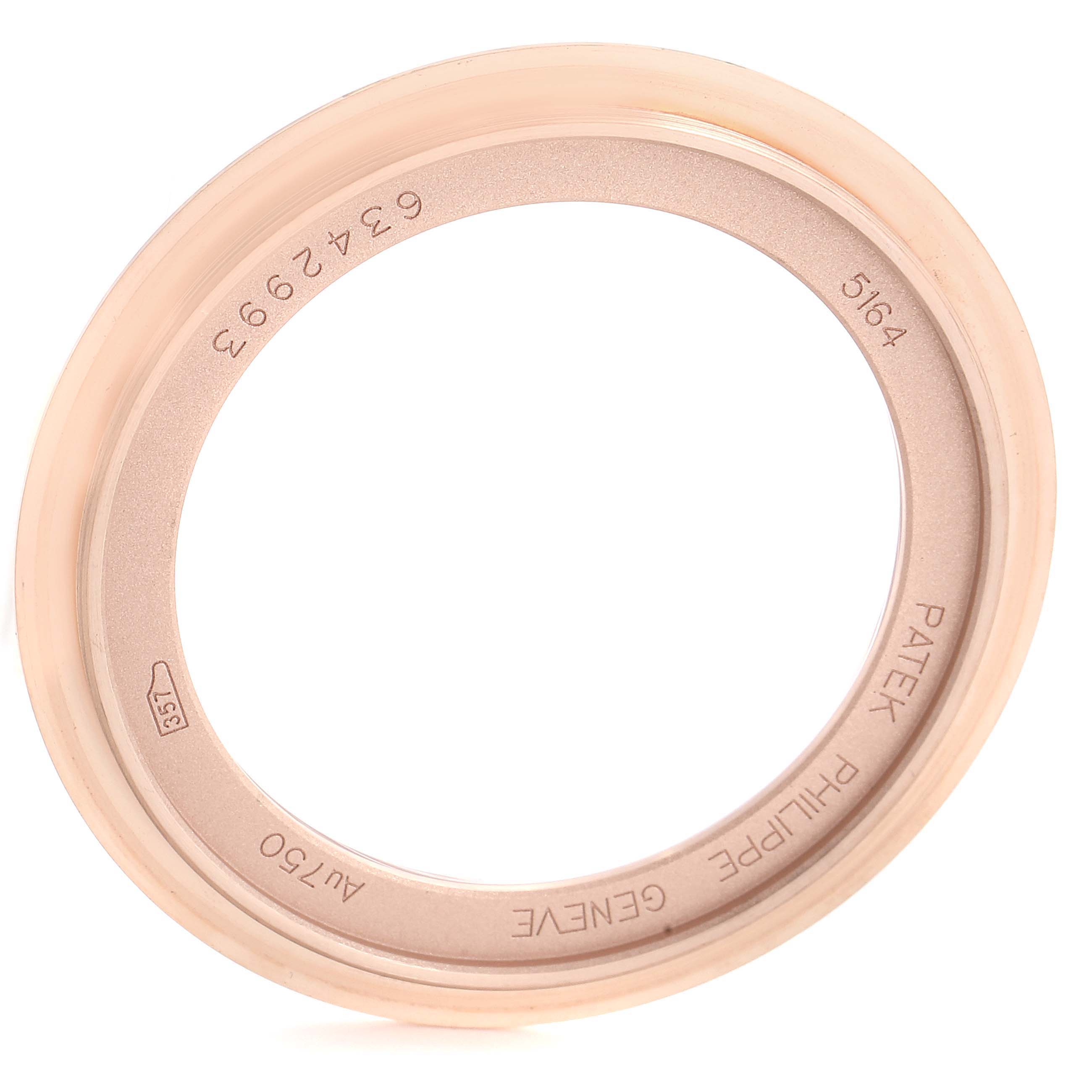 The image shows a close-up of the bezel ring for the Patek Philippe Aquanaut 5164R Men's Rose Gold Brown Dial 5164R Men's Rose Gold Brown Dial 5164 model.