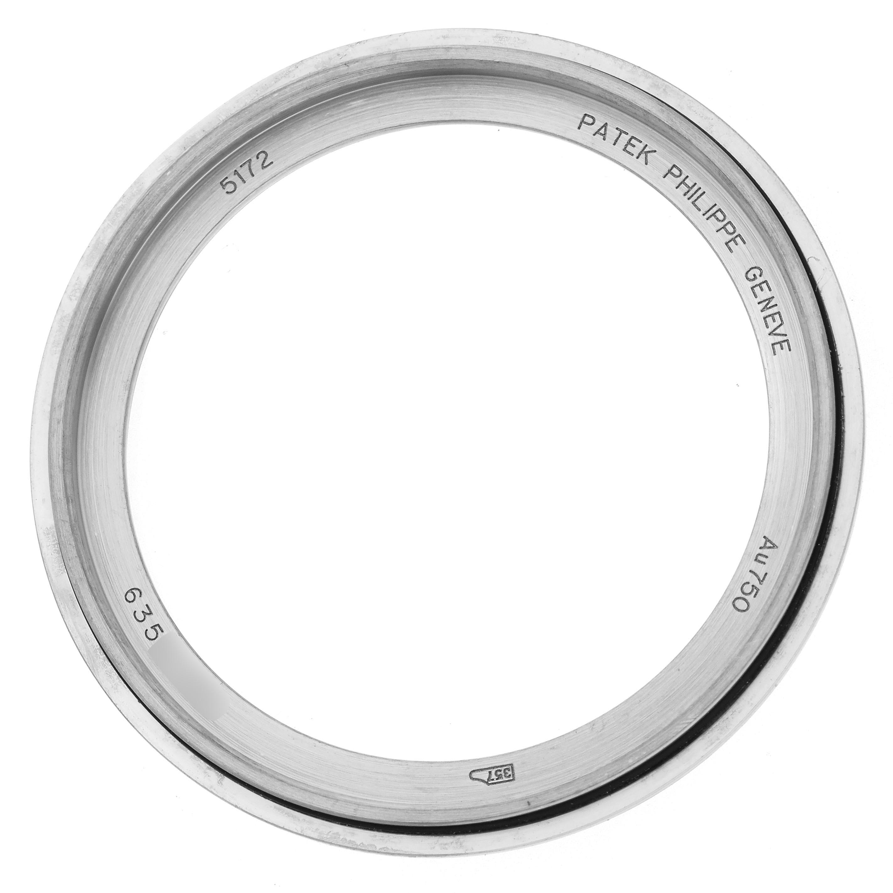 The image shows a bezel ring for a Patek Philippe Complications 5172G-001 Men
s White Gold Blue Dial 5172G-001 Men
s White Gold Blue Dial watch, viewed from above.