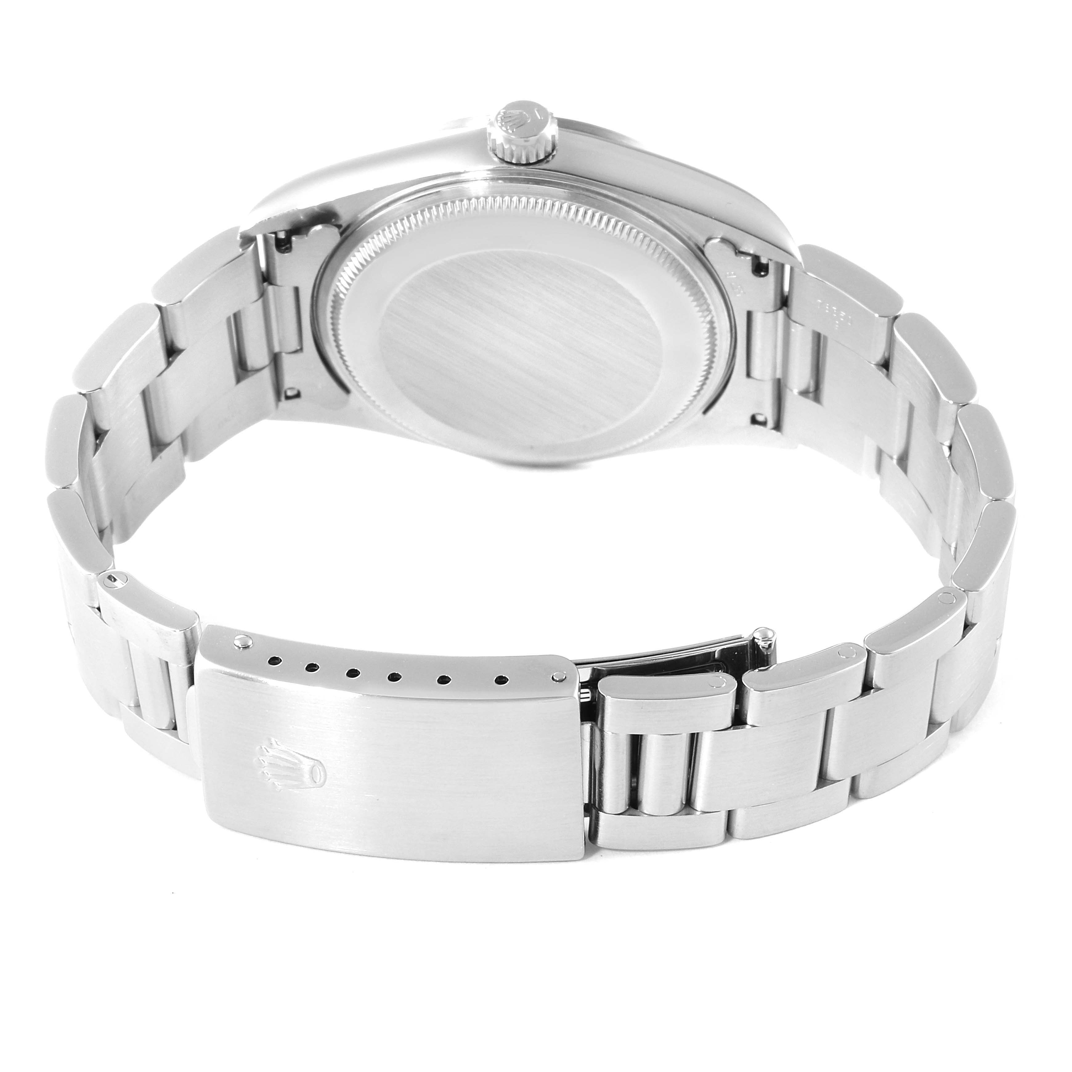 The image displays the back view of a Rolex Air-King 14000 Men's Stainless Steel Pink Dial 14000 Men's Stainless Steel Pink Dial watch, showing the bracelet and clasp.