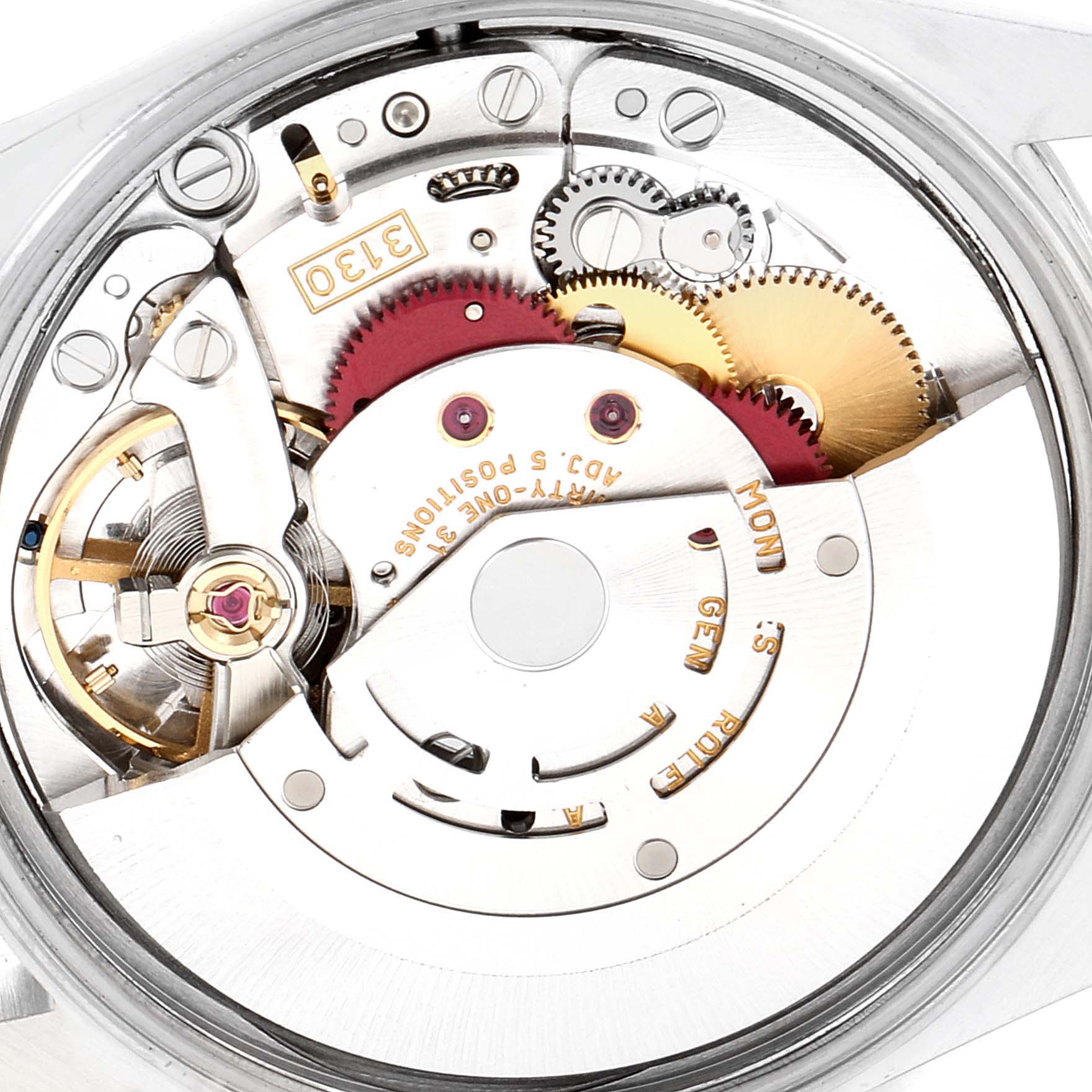 This image shows the intricate internal mechanism and movement of a Rolex Air-King 14000 Men's Stainless Steel Silver Dial 14000 Men's Stainless Steel Silver Dial watch.