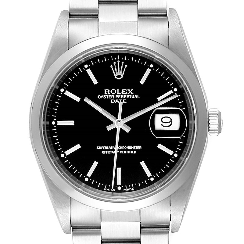 Rolex Date Black Dial Oyster Bracelet Steel Mens Watch 15200 SwissWatchExpo