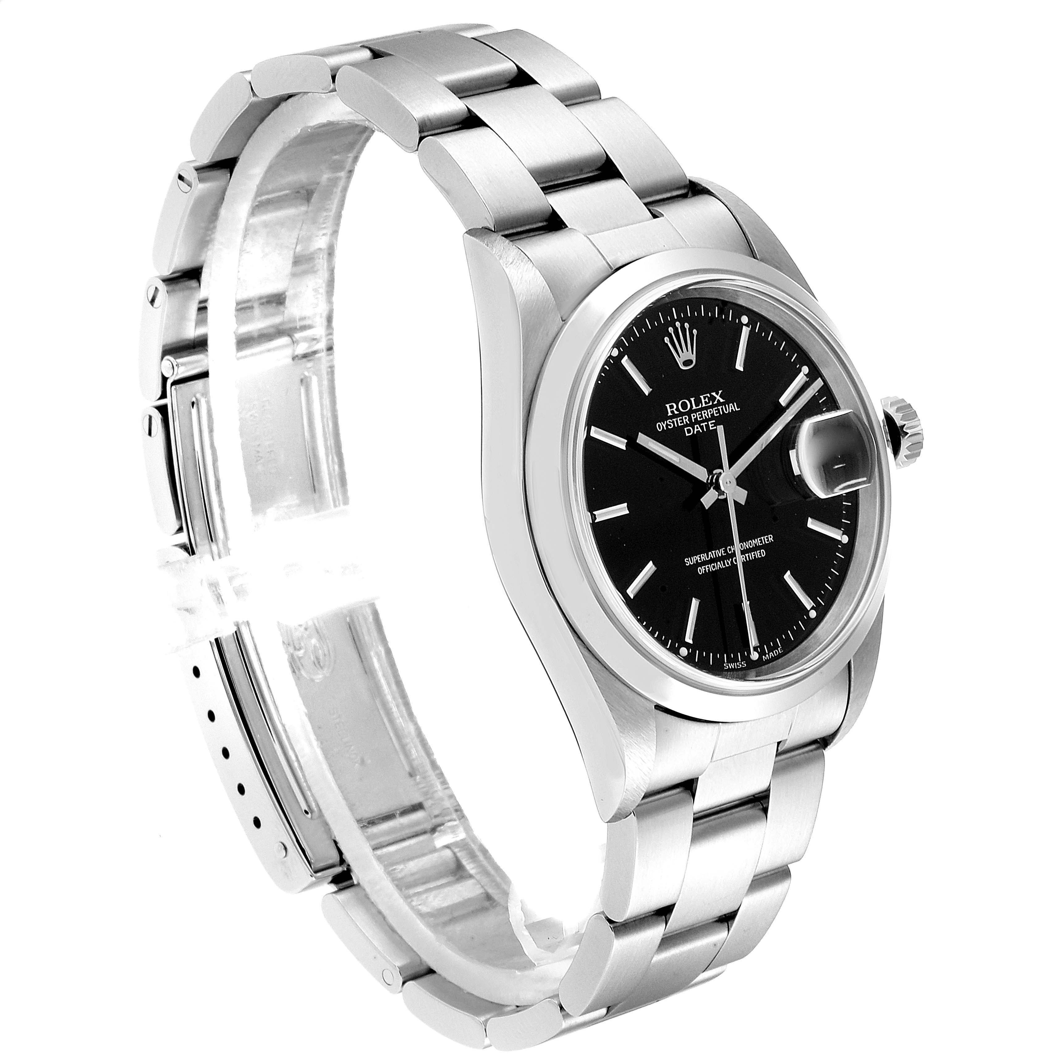 The image shows a side view of a Rolex Date 15200 Men's Stainless Steel Black Dial 15200 Men's Stainless Steel Black Dial watch, including the bracelet, case, crown, and a portion of the dial.