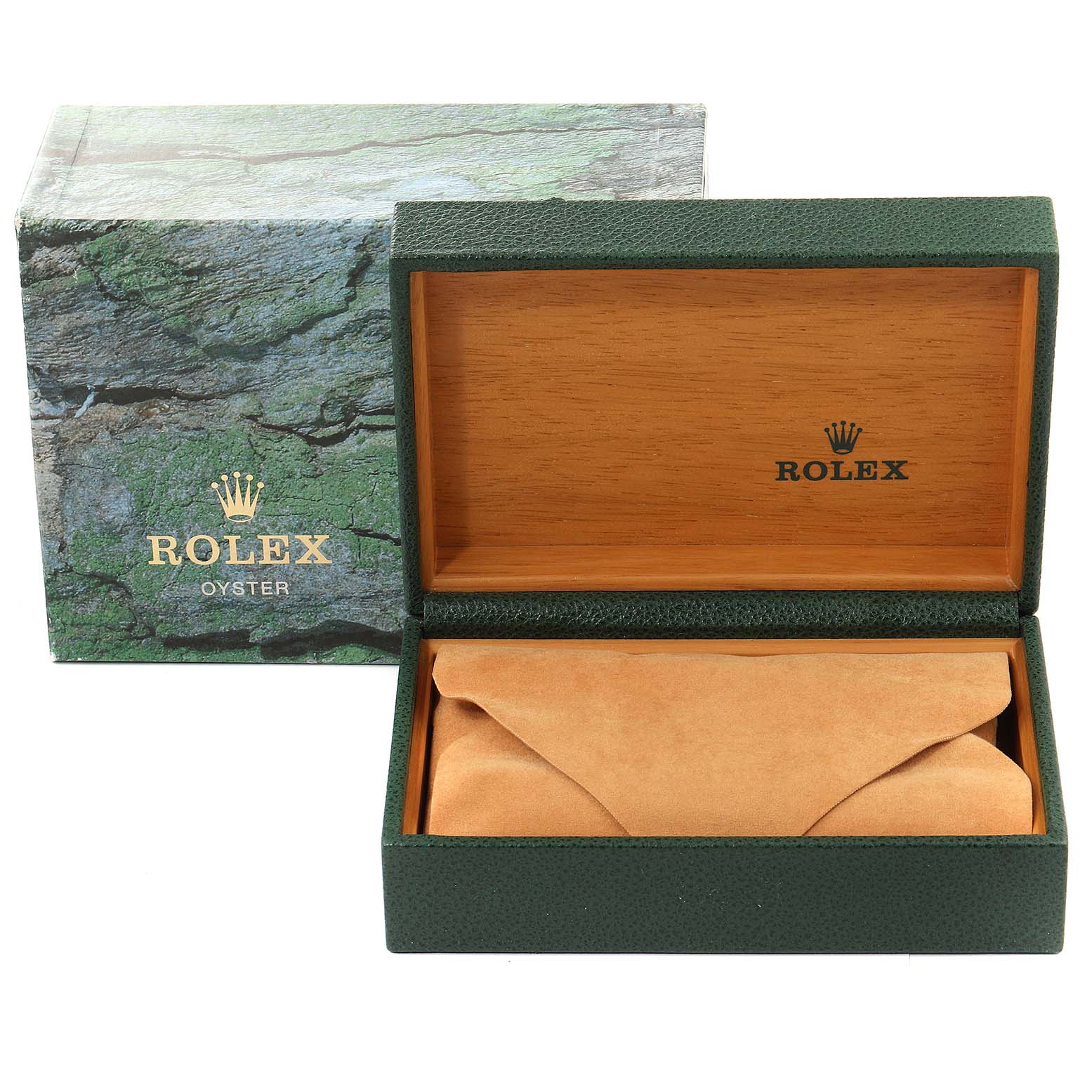 This image shows the open box and packaging for a Rolex Date 15210 Men's Stainless Steel White Dial 15210 Men's Stainless Steel White Dial model watch.