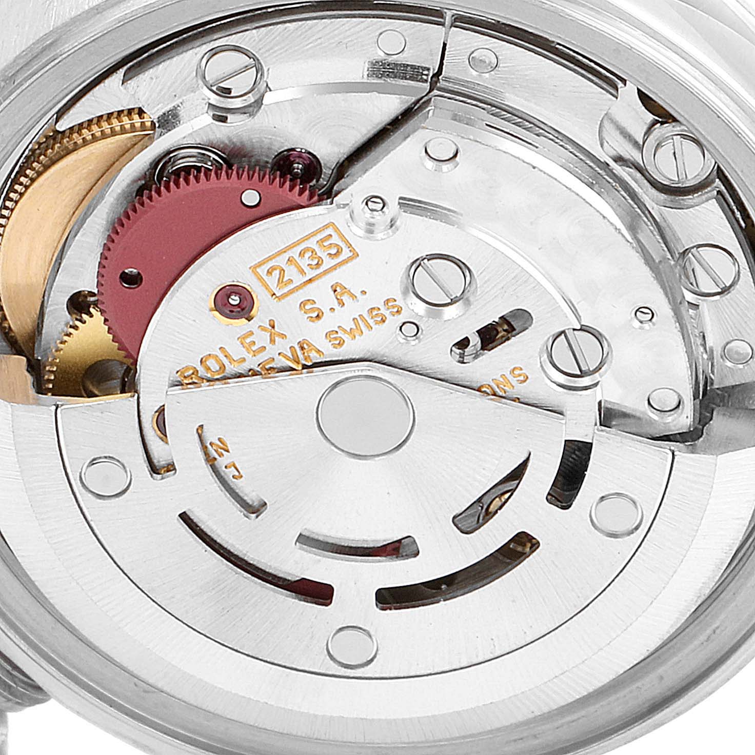 This image shows a close-up of the movement components of a Rolex Datejust 69174 Women
s Stainless Steel Blue Dial 69174 Women
s Stainless Steel Blue Dial watch.