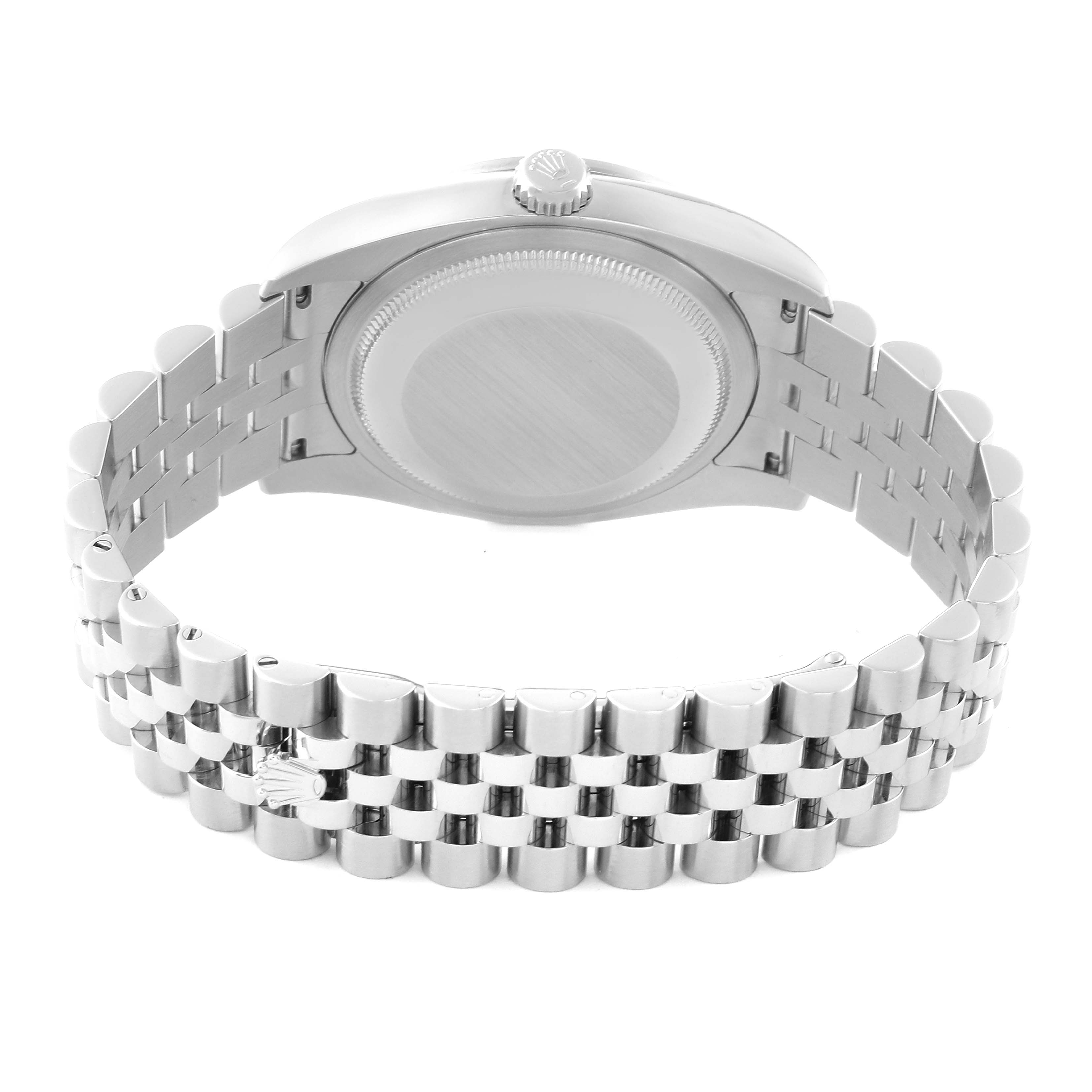 This is the rear view of a Rolex Datejust 116244 Men's Stainless Steel Blue Dial 116244 Men's Stainless Steel Blue Dial watch, showing the case back and bracelet.