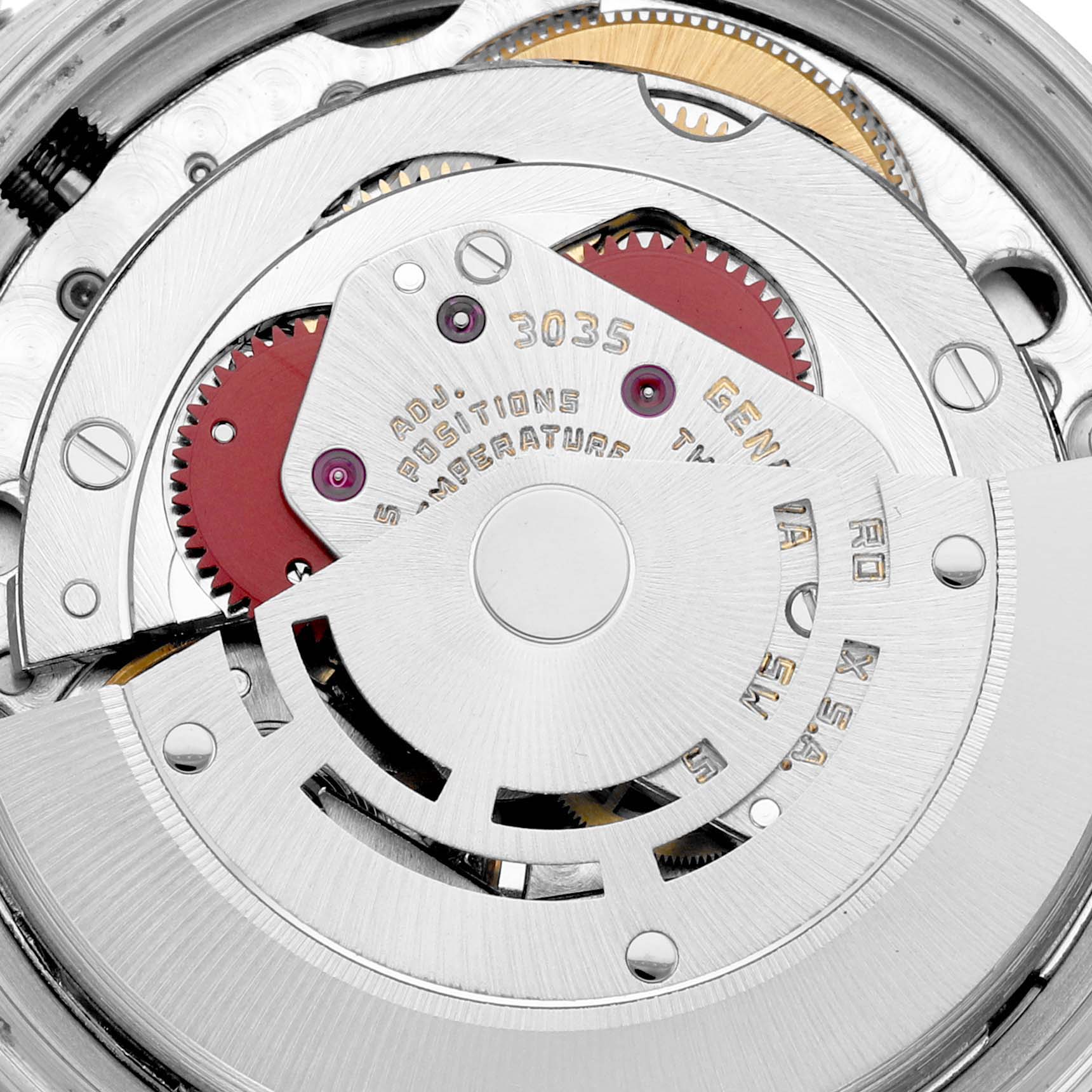 The image shows a close-up angle of the inner mechanical movement of the Rolex Vintage Collection 16030 Men's Stainless Steel Silver Dial 16030 Men's Stainless Steel Silver Dial model watch.