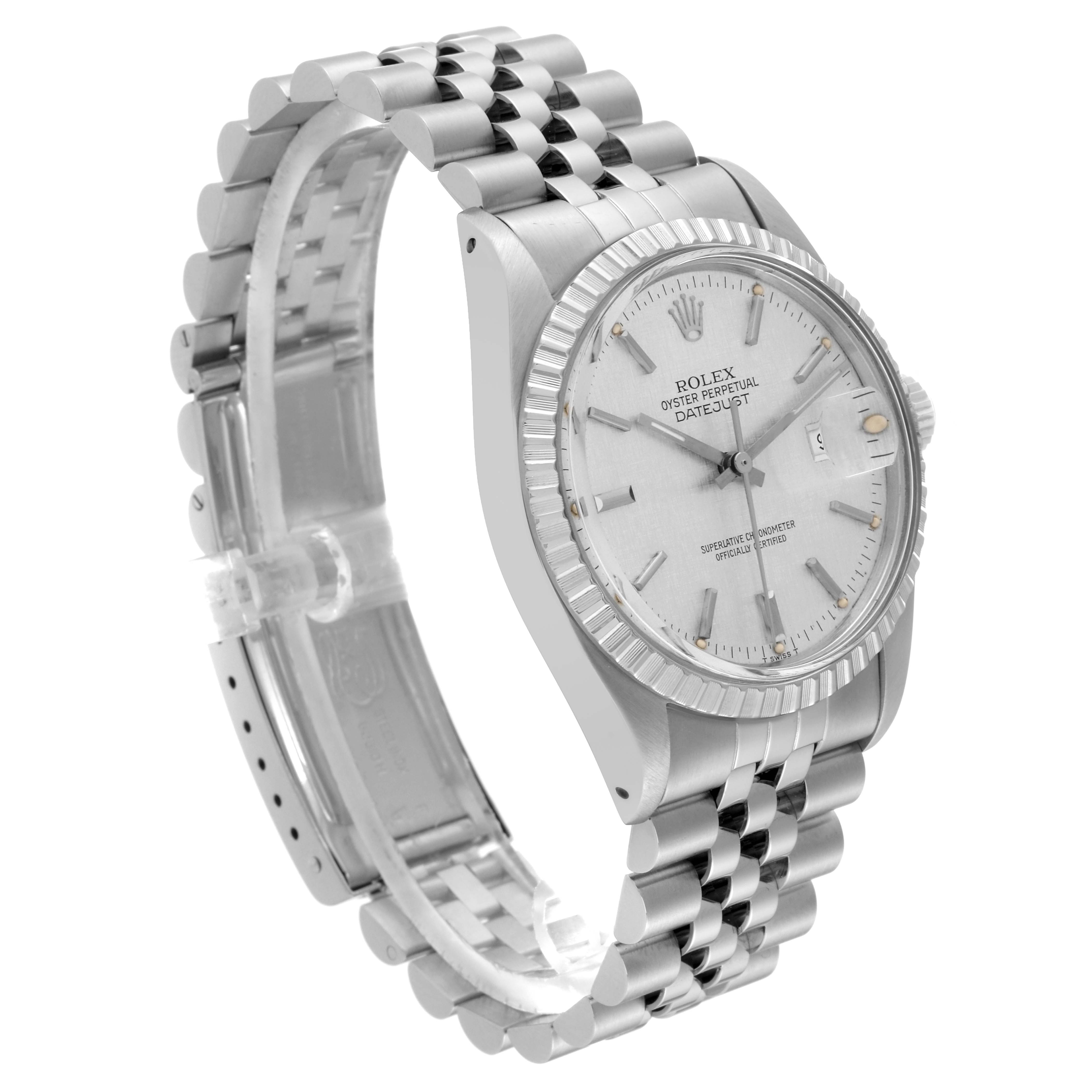 The image shows a Rolex Vintage Collection 16030 Men's Stainless Steel Silver Dial 16030 Men's Stainless Steel Silver Dial watch at a 3/4 angle, highlighting the face, bezel, and metal strap.