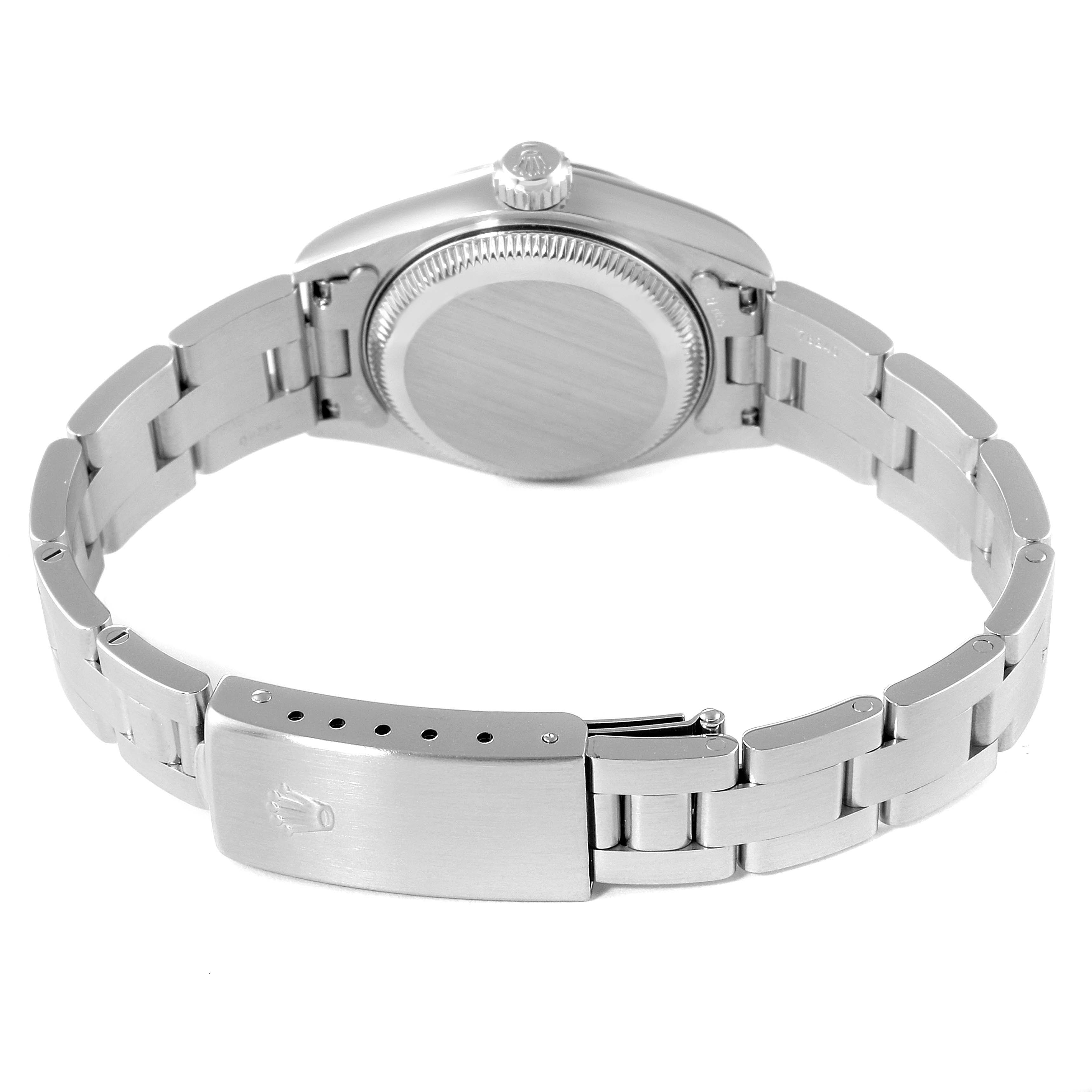 The image shows the back case and bracelet clasp of a Rolex Datejust 79174 Women
s Stainless Steel White Dial 79174 Women
s Stainless Steel White Dial watch at a rear angle.