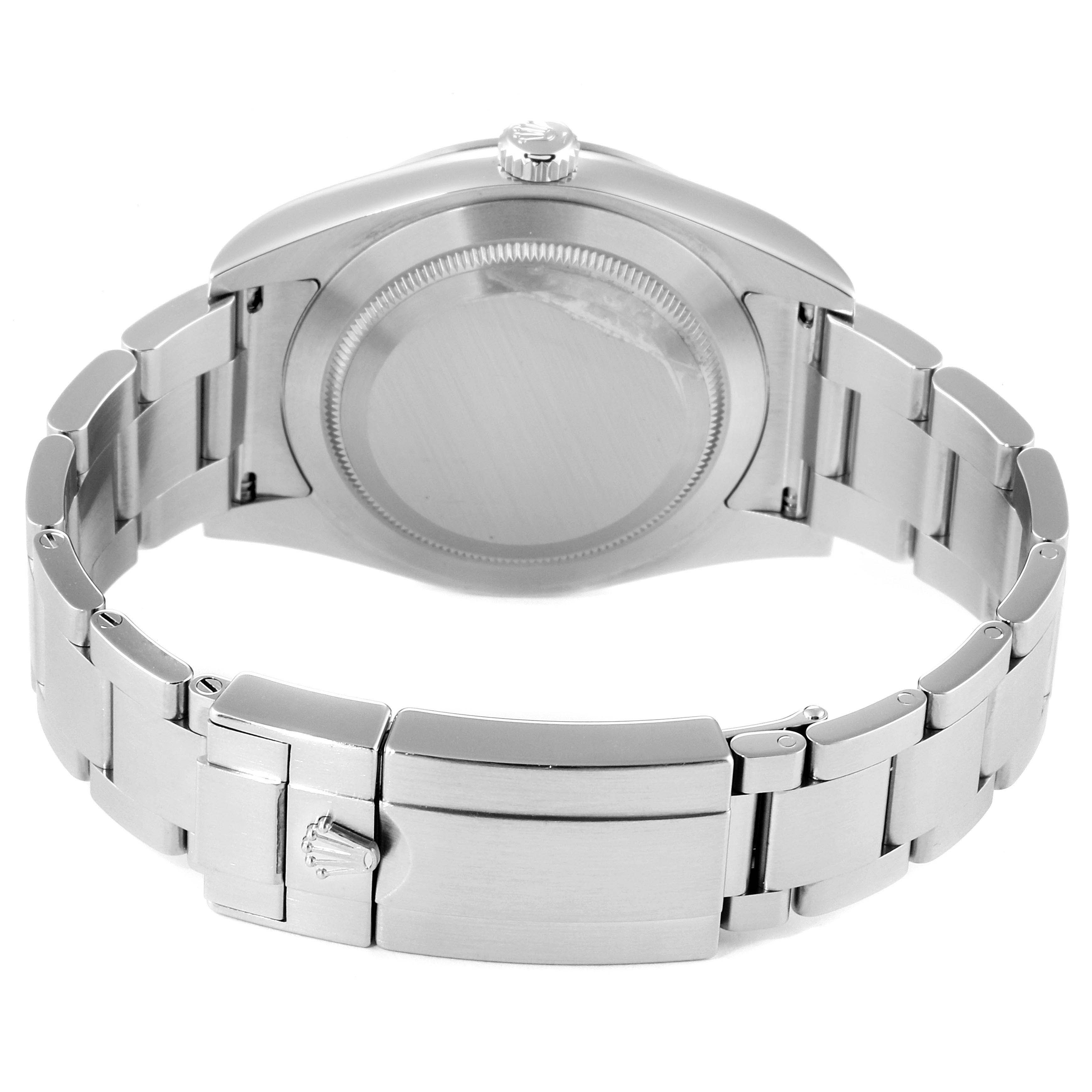 The image shows the back view of a Rolex Explorer 214270 Men
s Stainless Steel Black Dial 214270 Men
s Stainless Steel Black Dial watch, highlighting the clasp and bracelet.