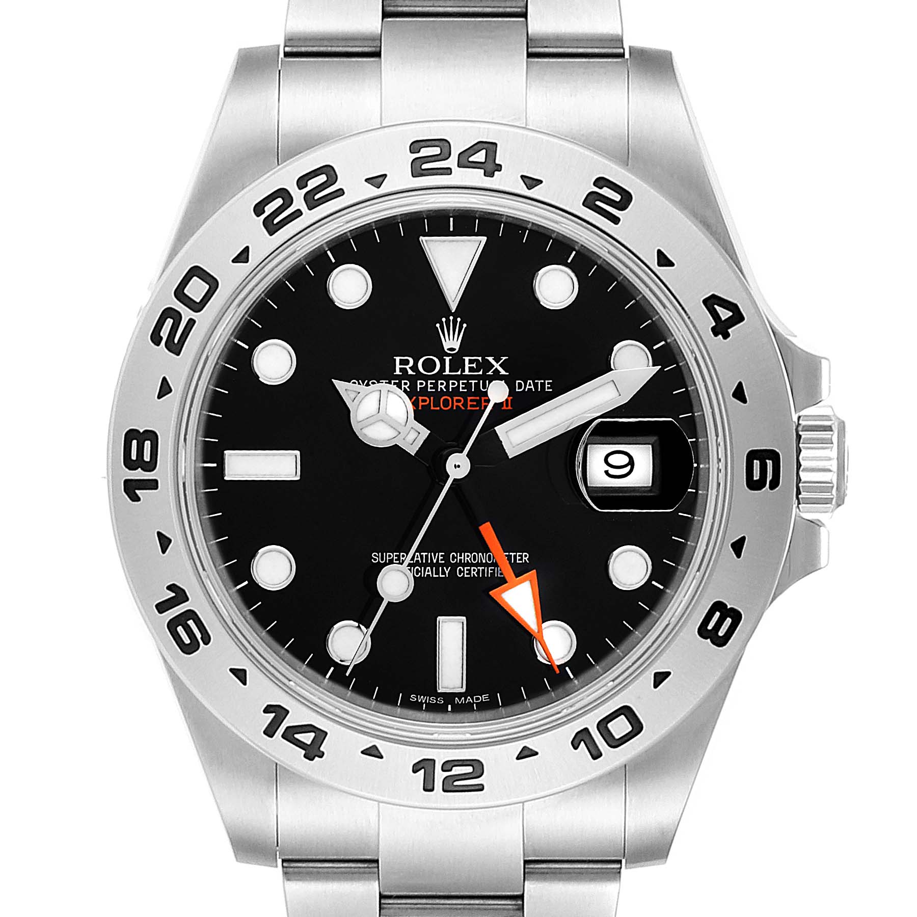 The image shows a frontal view of the Rolex Explorer 216570 Men
s Stainless Steel Black Dial 216570 Men
s Stainless Steel Black Dial watch, highlighting its dial, bezel, and part of the bracelet.