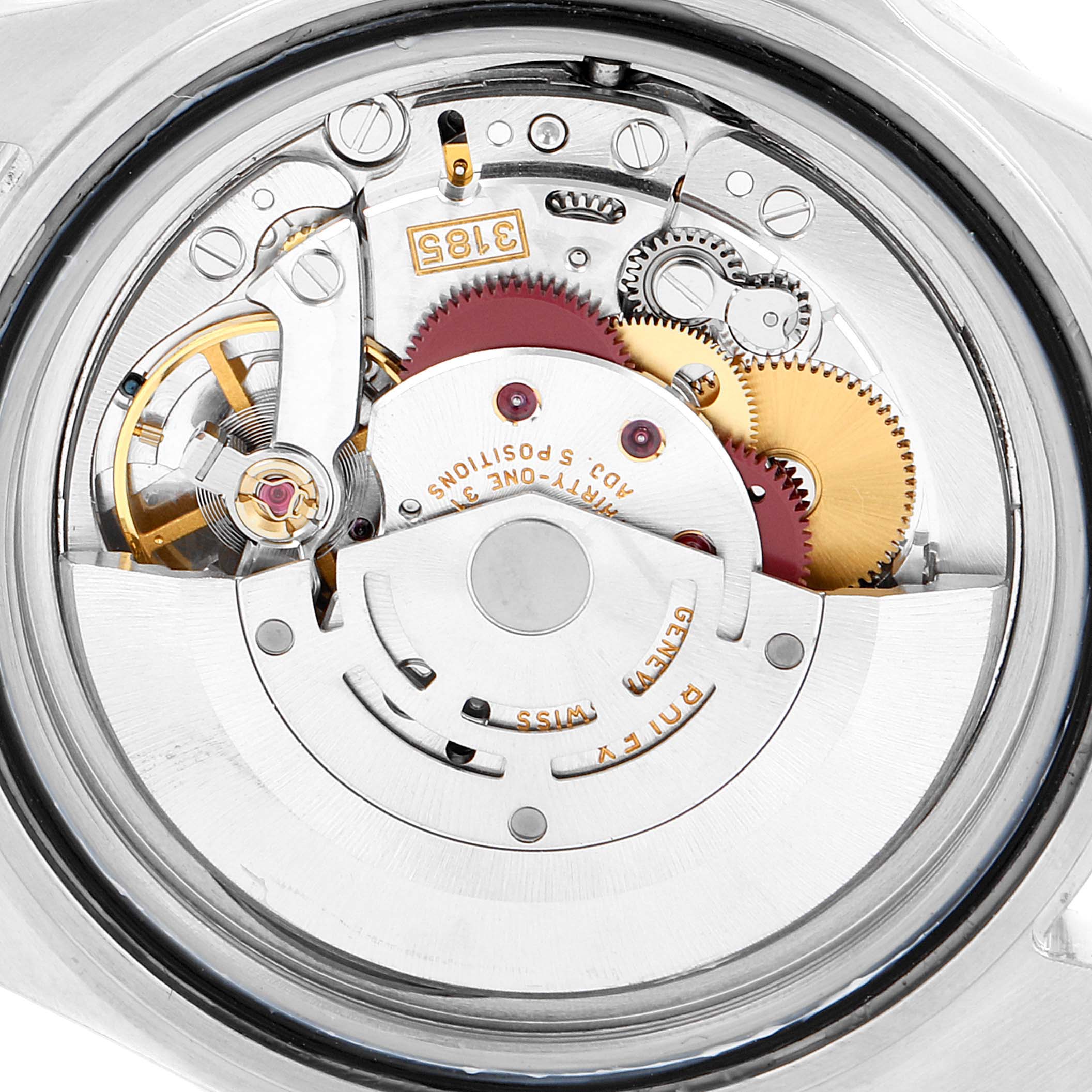 The image shows the internal mechanism of the Rolex Explorer 16570 Men
s Stainless Steel Black Dial 16570 Men
s Stainless Steel Black Dial model watch from a clear, close-up rear angle.