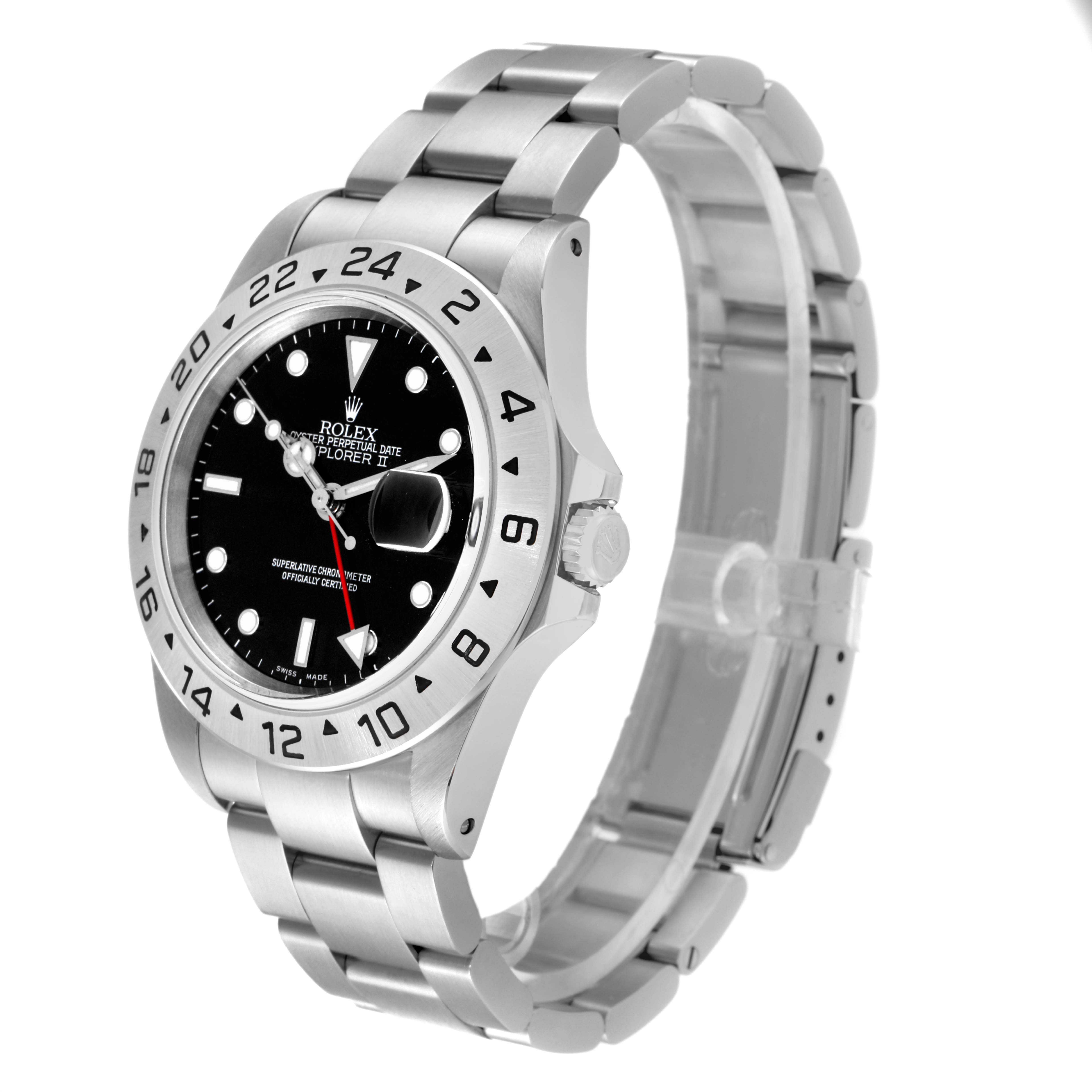 The Rolex Explorer 16570 Men
s Stainless Steel Black Dial 16570 Men
s Stainless Steel Black Dial watch is shown at a slight angle, displaying the face, bezel, and part of the bracelet.