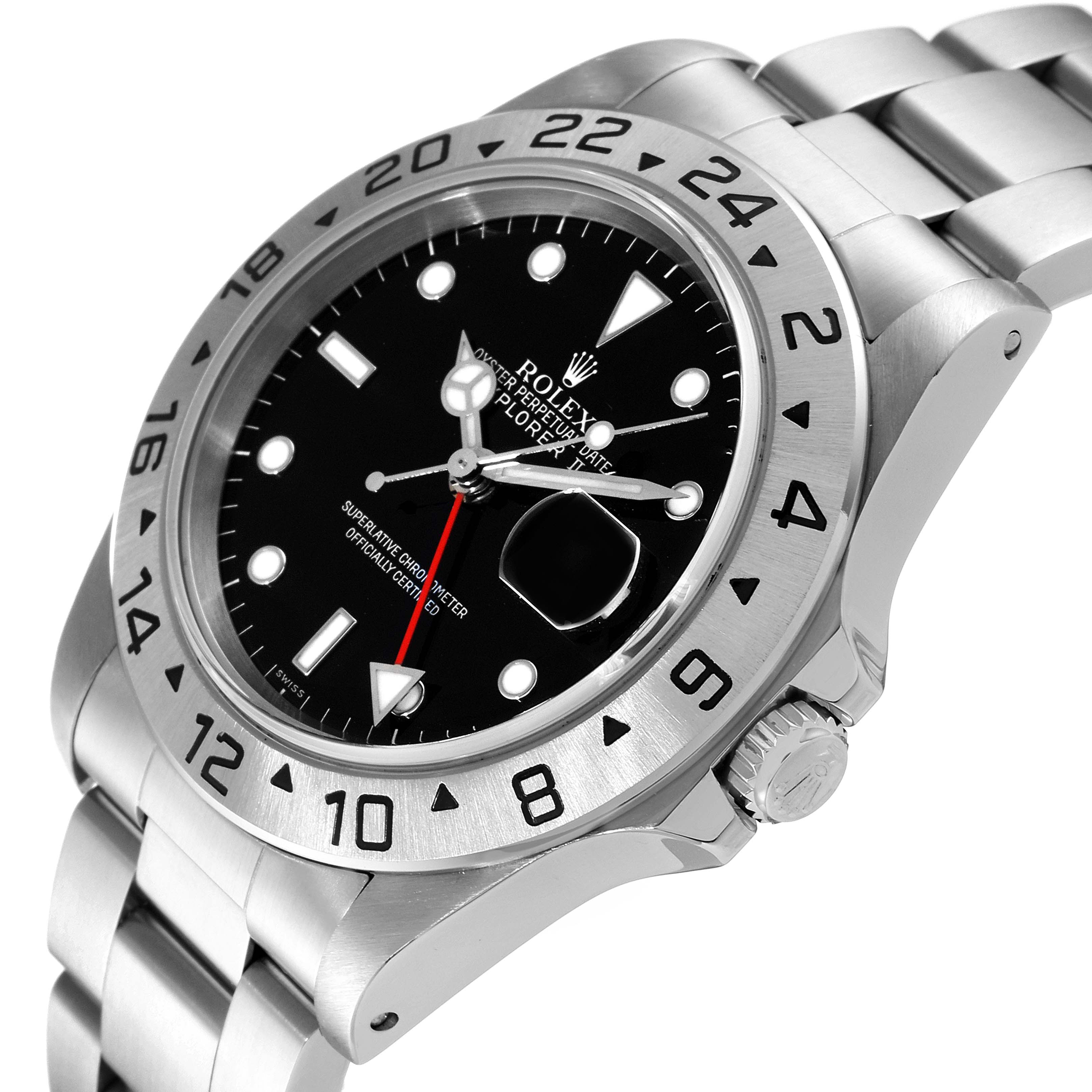 The Rolex Explorer 16570 Men
s Stainless Steel Black Dial 16570 Men
s Stainless Steel Black Dial watch is shown at a side angle, highlighting the face, bezel, crown, and bracelet.