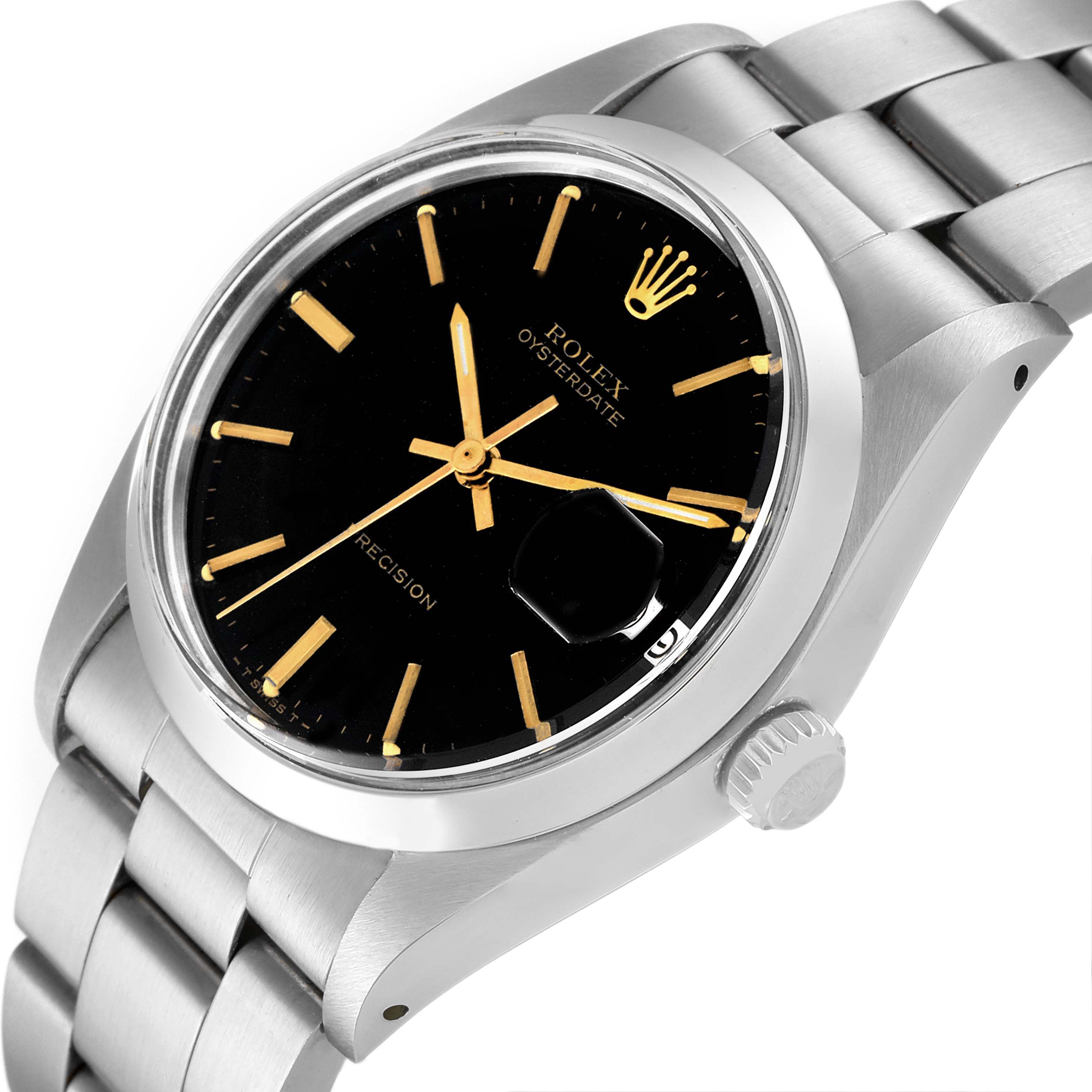 The image shows a Rolex Date 6694 Men's Stainless Steel Black Dial 6694 Men's Stainless Steel Black Dial watch at an angled view, displaying the dial, bezel, crown, and part of the bracelet.