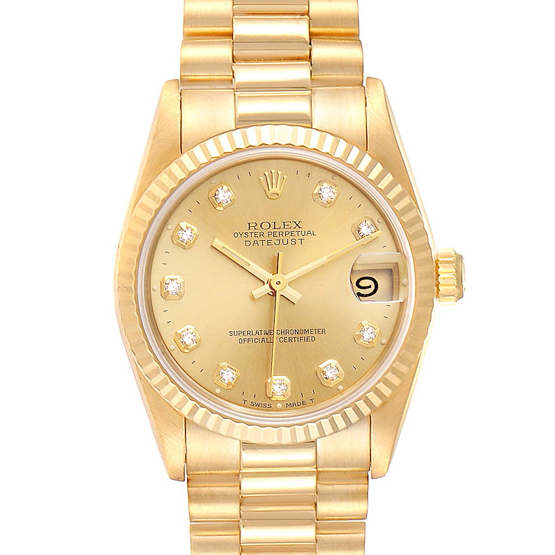 Rolex President Midsize Yellow Gold Diamond Ladies Watch 68278 Box Papers SwissWatchExpo