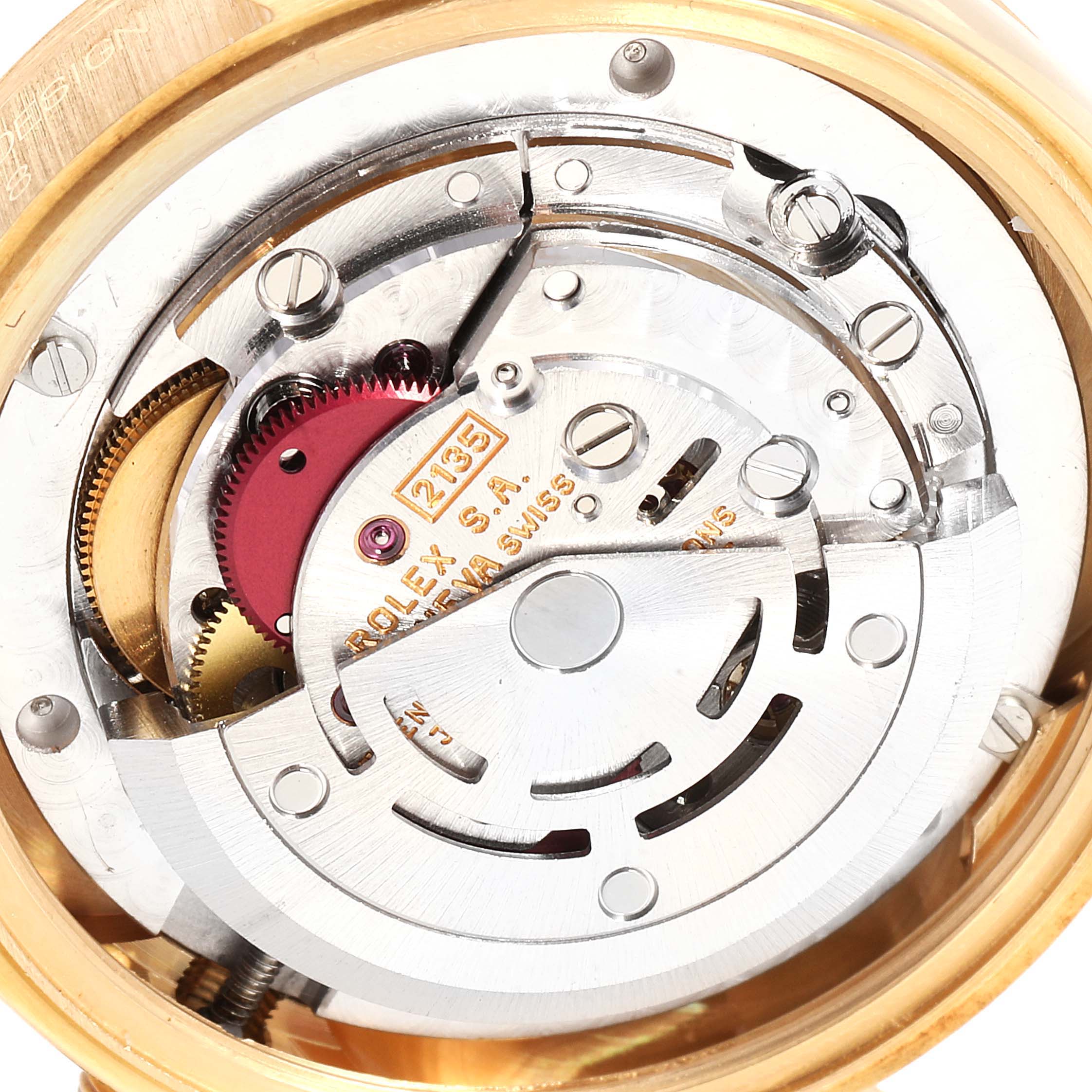 This image shows the internal mechanical movement of a Rolex President 68278 Women
s Yellow Gold Champagne Dial 68278 Women
s Yellow Gold Champagne Dial model watch.
