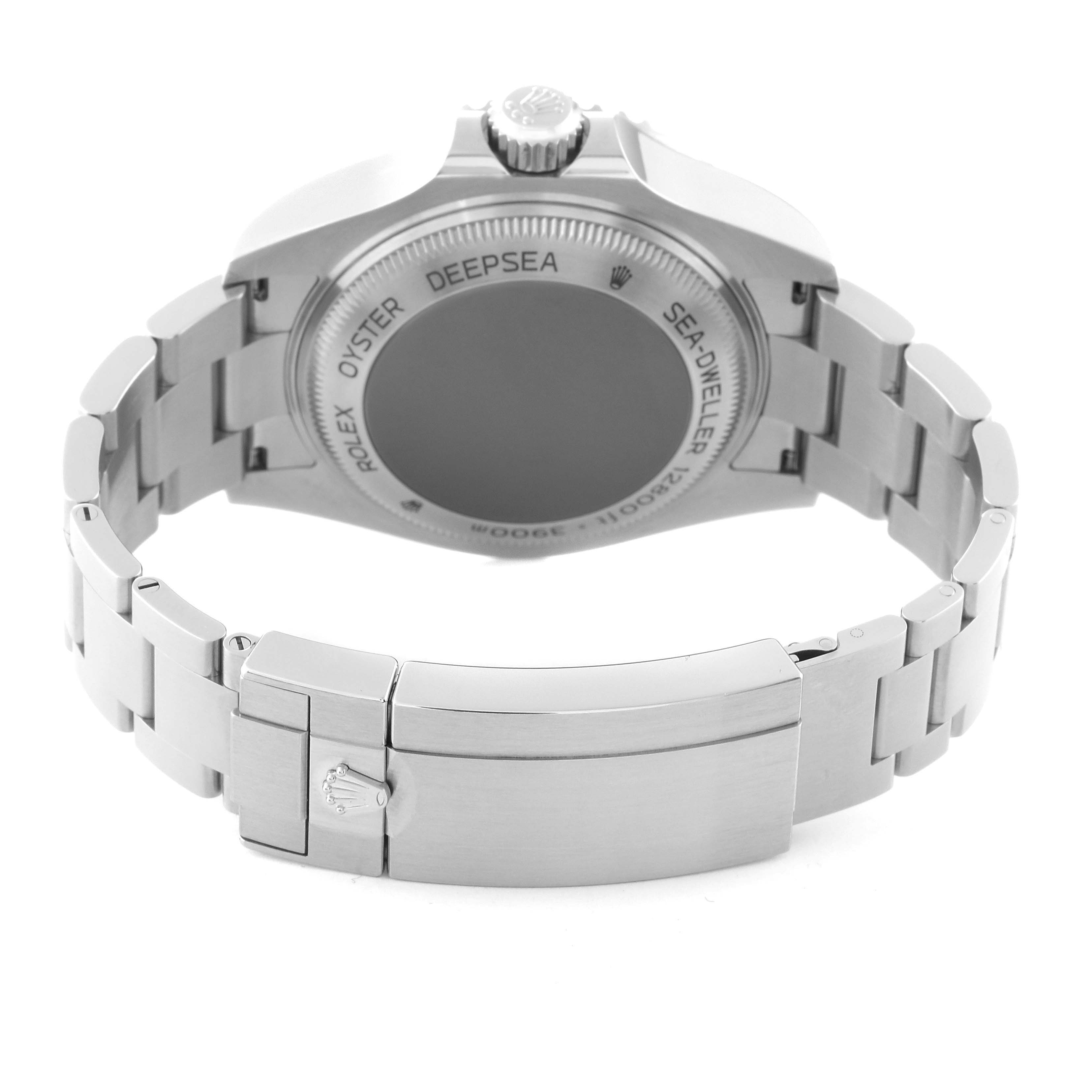 This image shows the back view and bracelet clasp of a Rolex Sea-Dweller 126660 Men
s Stainless Steel Black Dial 126660 Men
s Stainless Steel Black Dial watch.