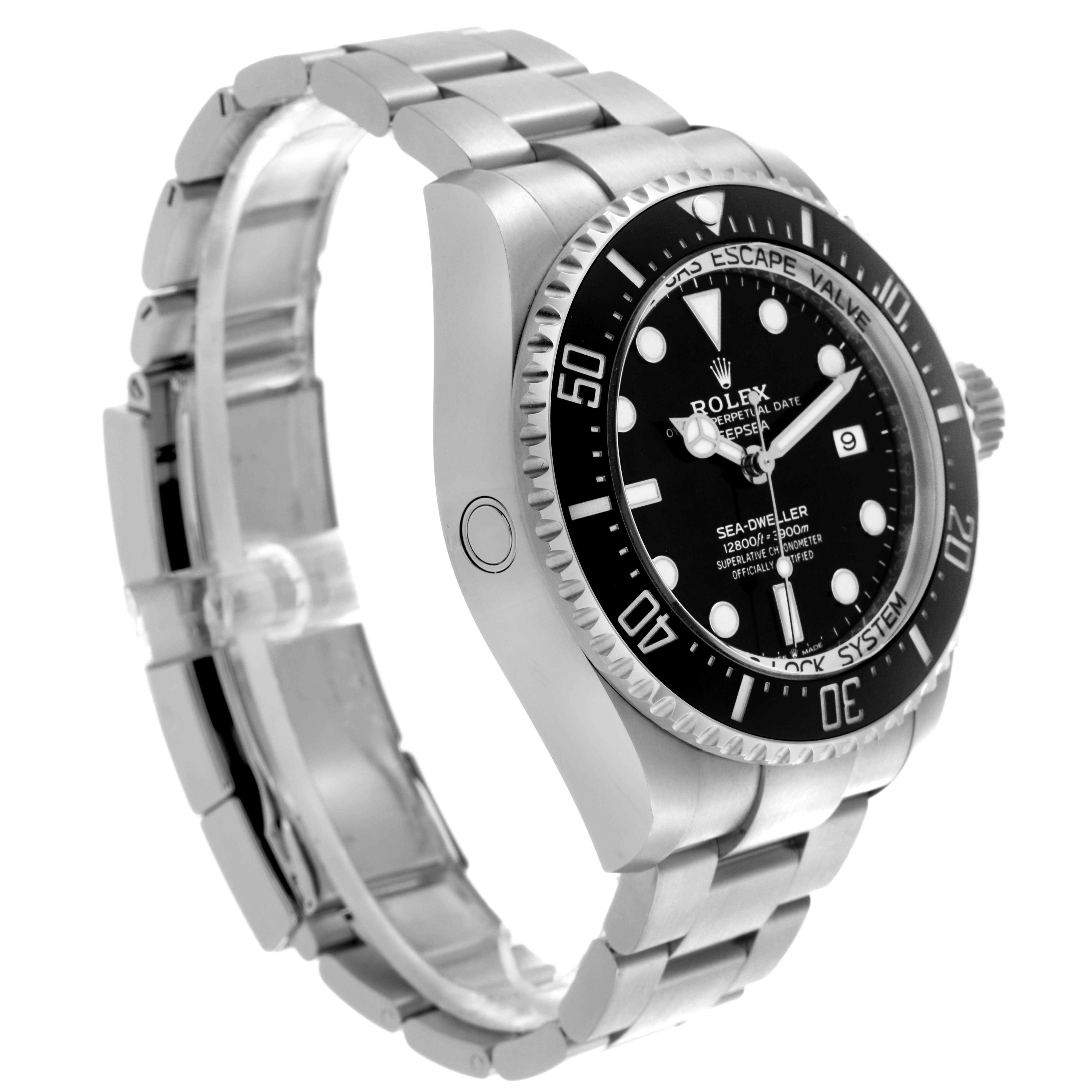 The Rolex Sea-Dweller 136660 Men
s Stainless Steel Black Dial 136660 Men
s Stainless Steel Black Dial watch is shown at a three-quarter angle, displaying the face, bezel, crown, and metal bracelet.