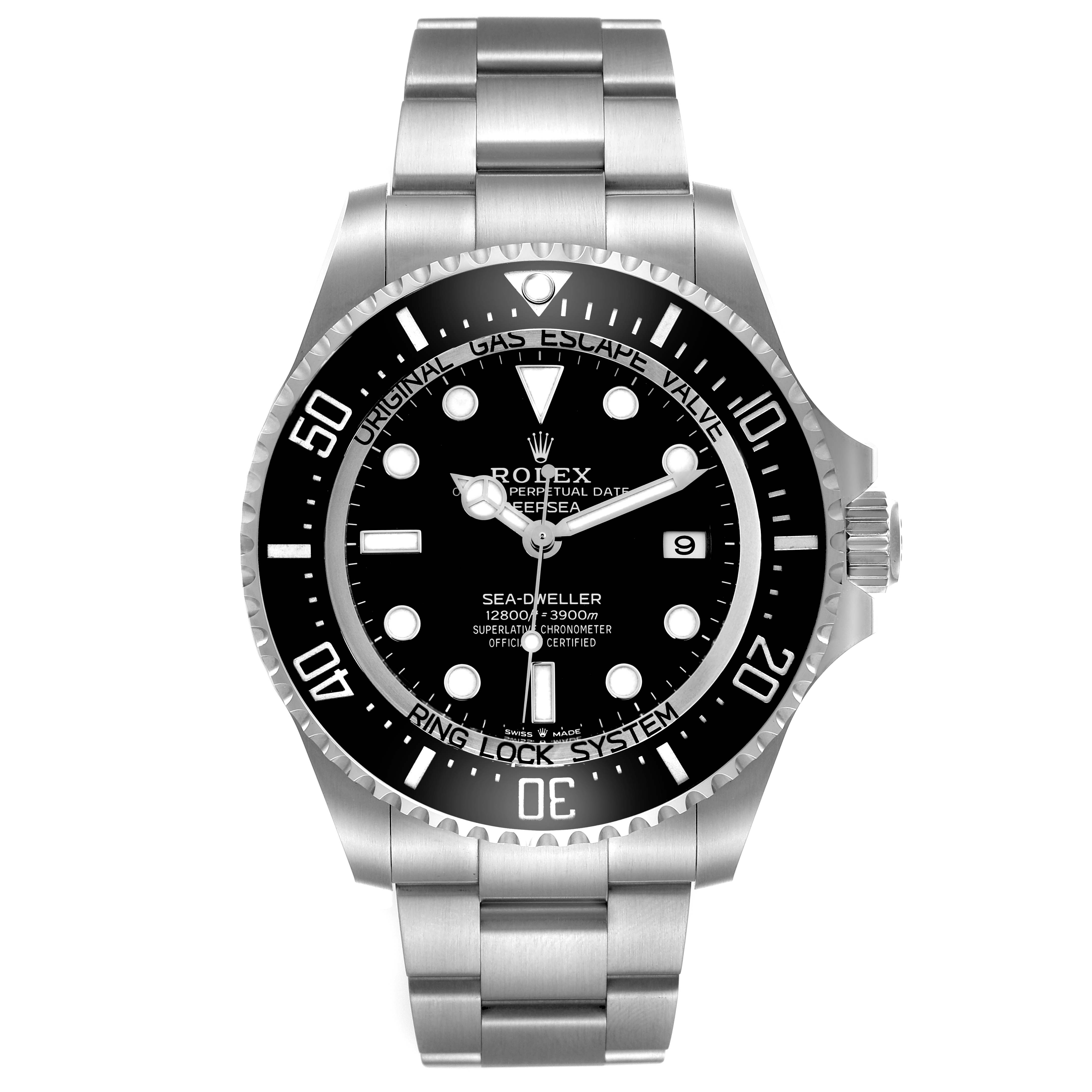 The Rolex Sea-Dweller 136660 Men
s Stainless Steel Black Dial 136660 Men
s Stainless Steel Black Dial watch is shown from the front, displaying the face, bezel, and bracelet.