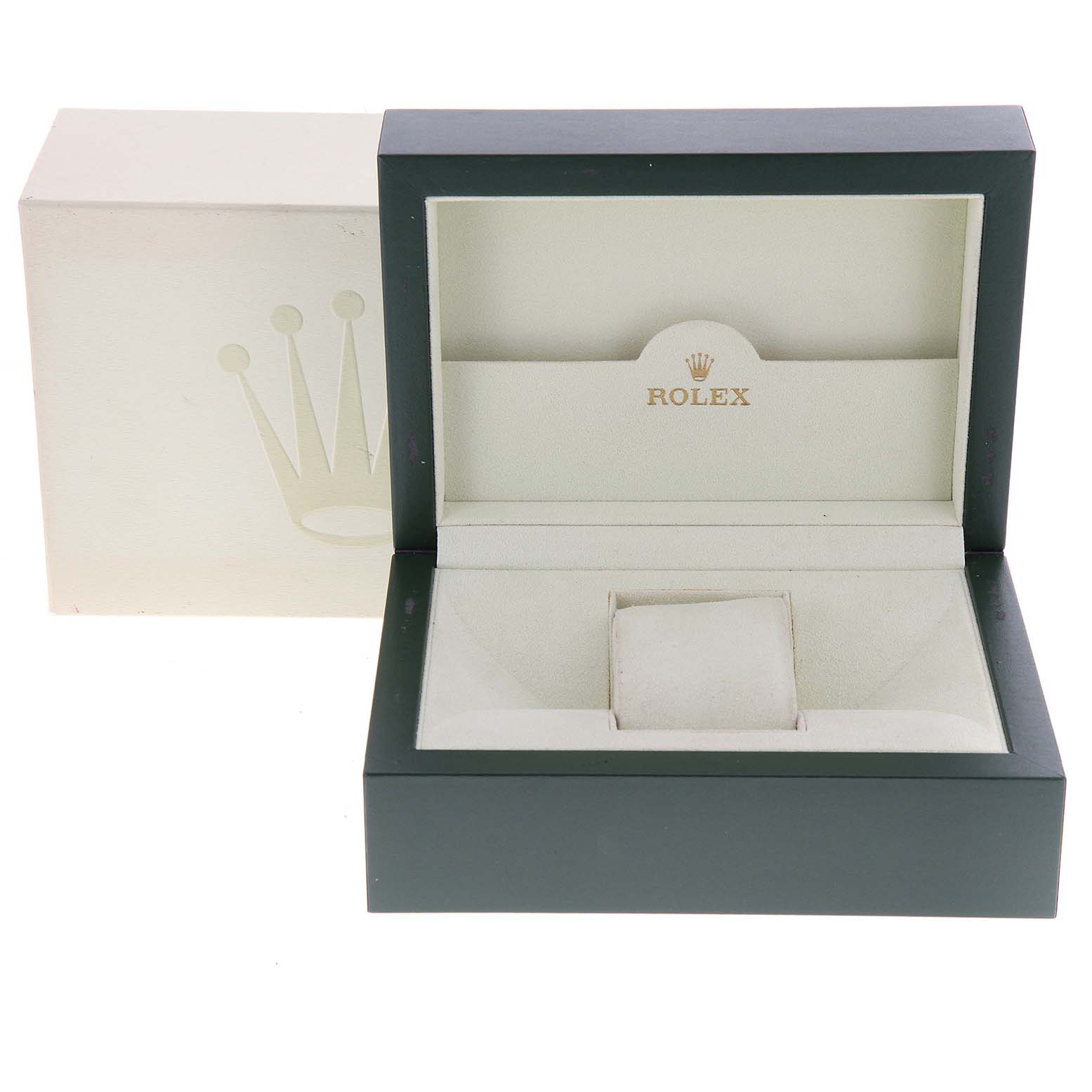 The image displays an open Rolex Submariner 16610 Men's Stainless Steel Black Dial 16610 Men's Stainless Steel Black Dial watch box, showing the interior cushion and the outer packaging.