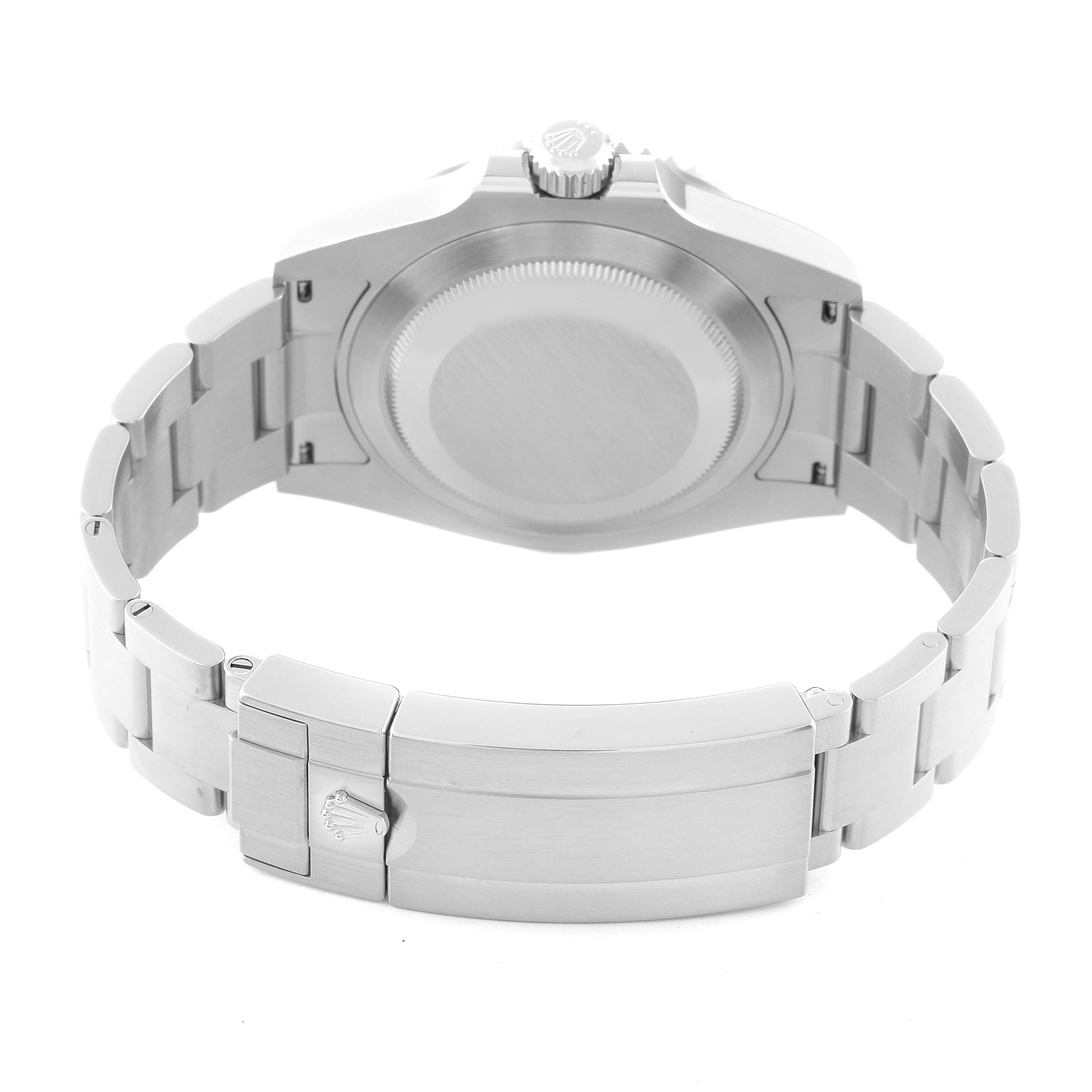 This image shows the back view of the Rolex Submariner 126610LV Men's Stainless Steel Black Dial 126610LV Men's Stainless Steel Black Dial, highlighting the case back and bracelet with clasp.