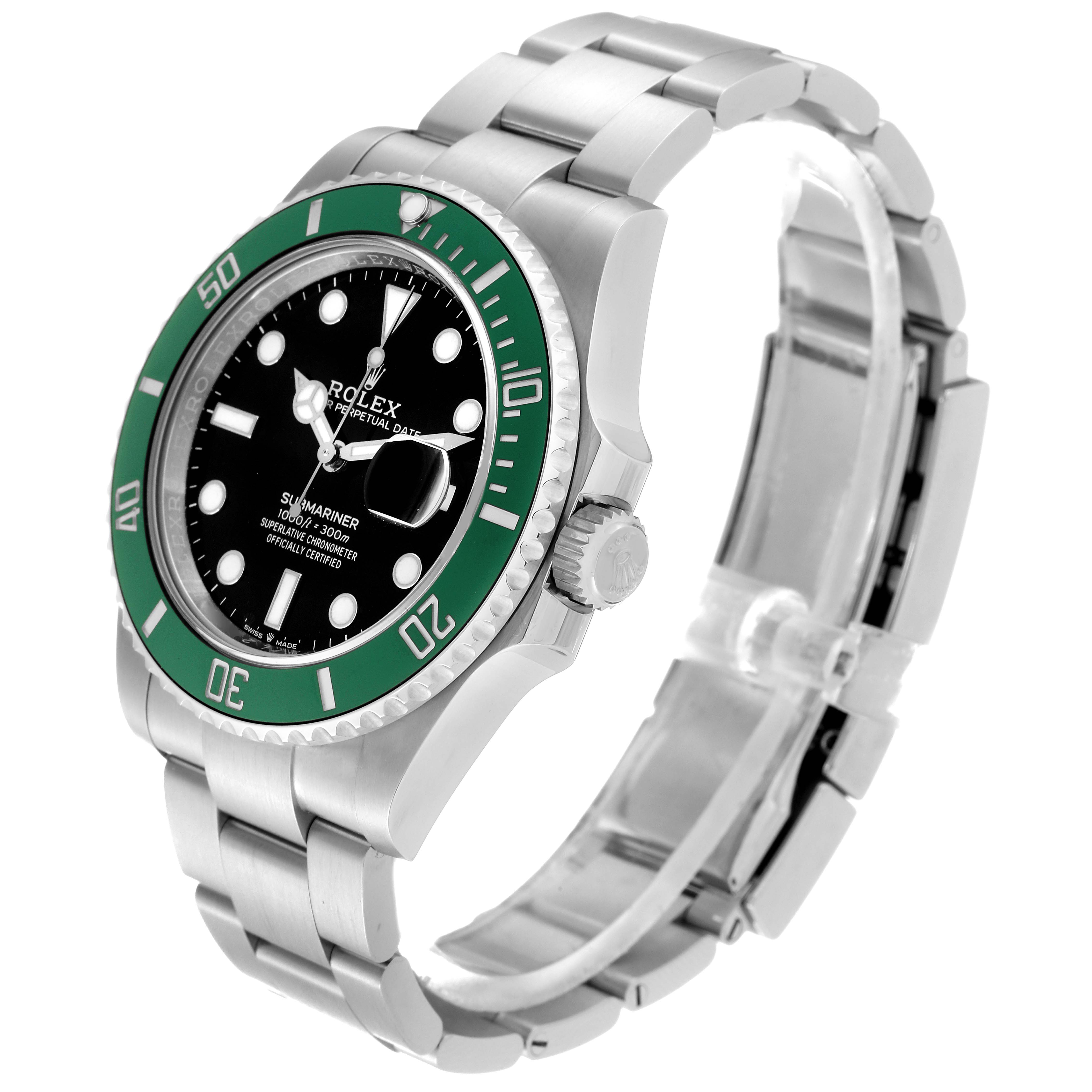 The Rolex Submariner 126610LV Men's Stainless Steel Black Dial 126610LV Men's Stainless Steel Black Dial watch is shown at a slight angle, displaying the face, bezel, case, and part of the bracelet.