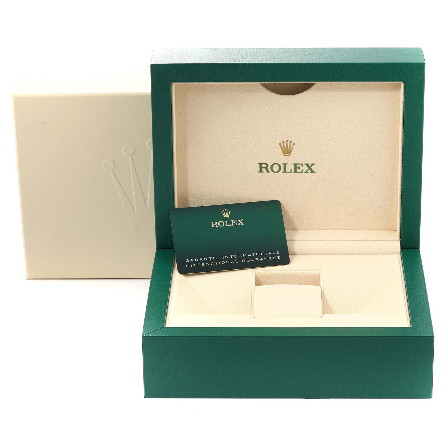 The image shows the open box and warranty card of a Rolex Submariner 126618LB Men's Yellow Gold Blue Dial 126618LB Men's Yellow Gold Blue Dial watch, with the box's lid and exterior packaging also visible.