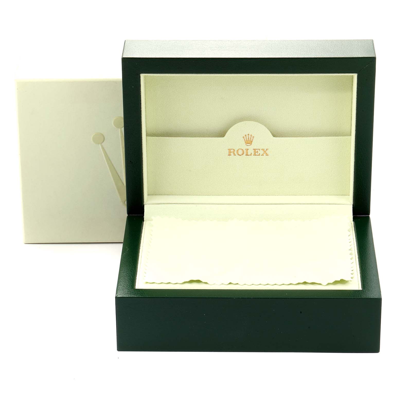 The image shows an open Rolex Yacht-Master 16623 Men
s Steel and Gold (two tone) Blue Dial 16623 Men
s Steel and Gold (two tone) Blue Dial watch box with a visible inner compartment and cushioning cloth.