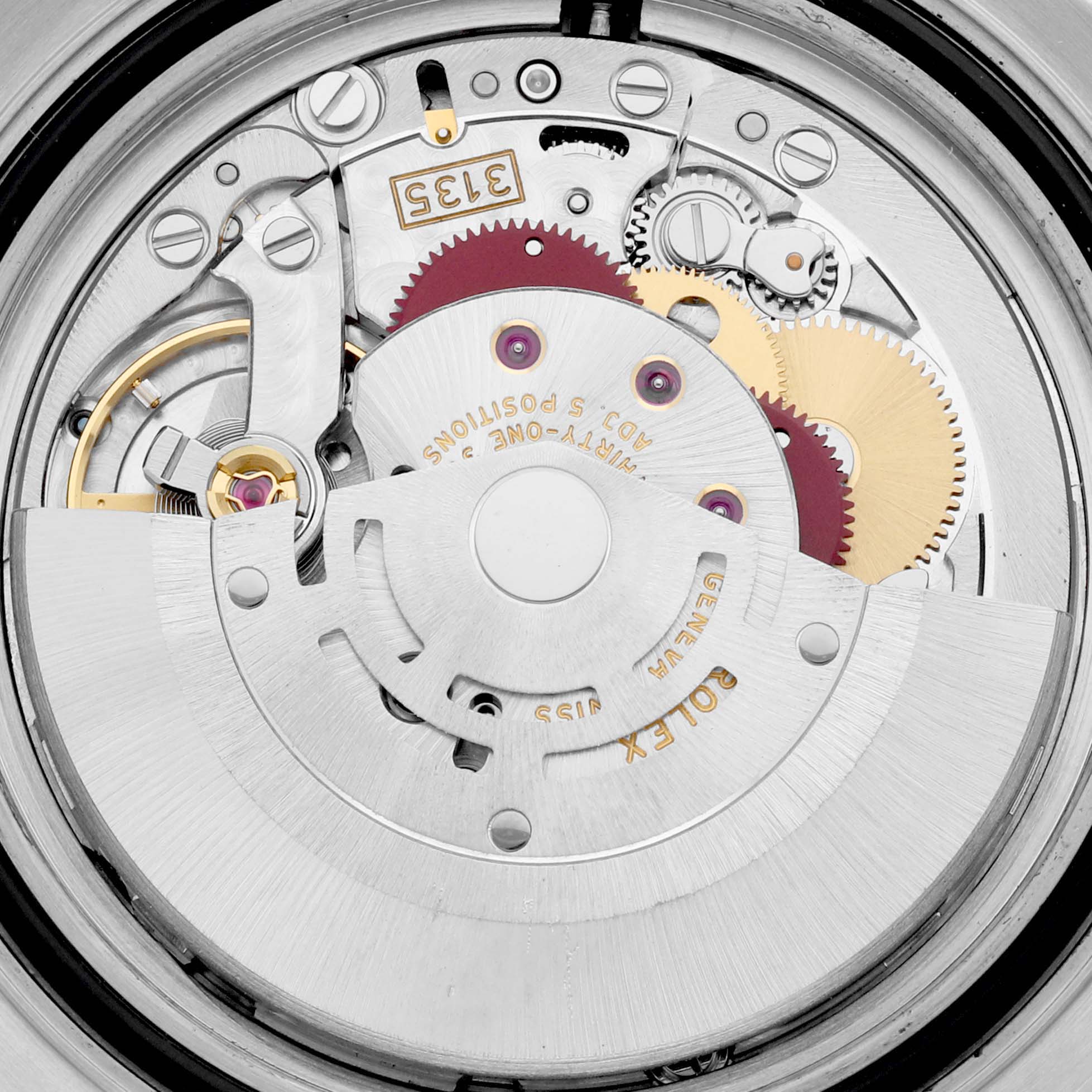This image shows the internal mechanical movement of a Rolex Yacht-Master 16622 Men's Stainless Steel Silver Dial 16622 Men's Stainless Steel Silver Dial watch, displaying gears and components from a top-down angle.