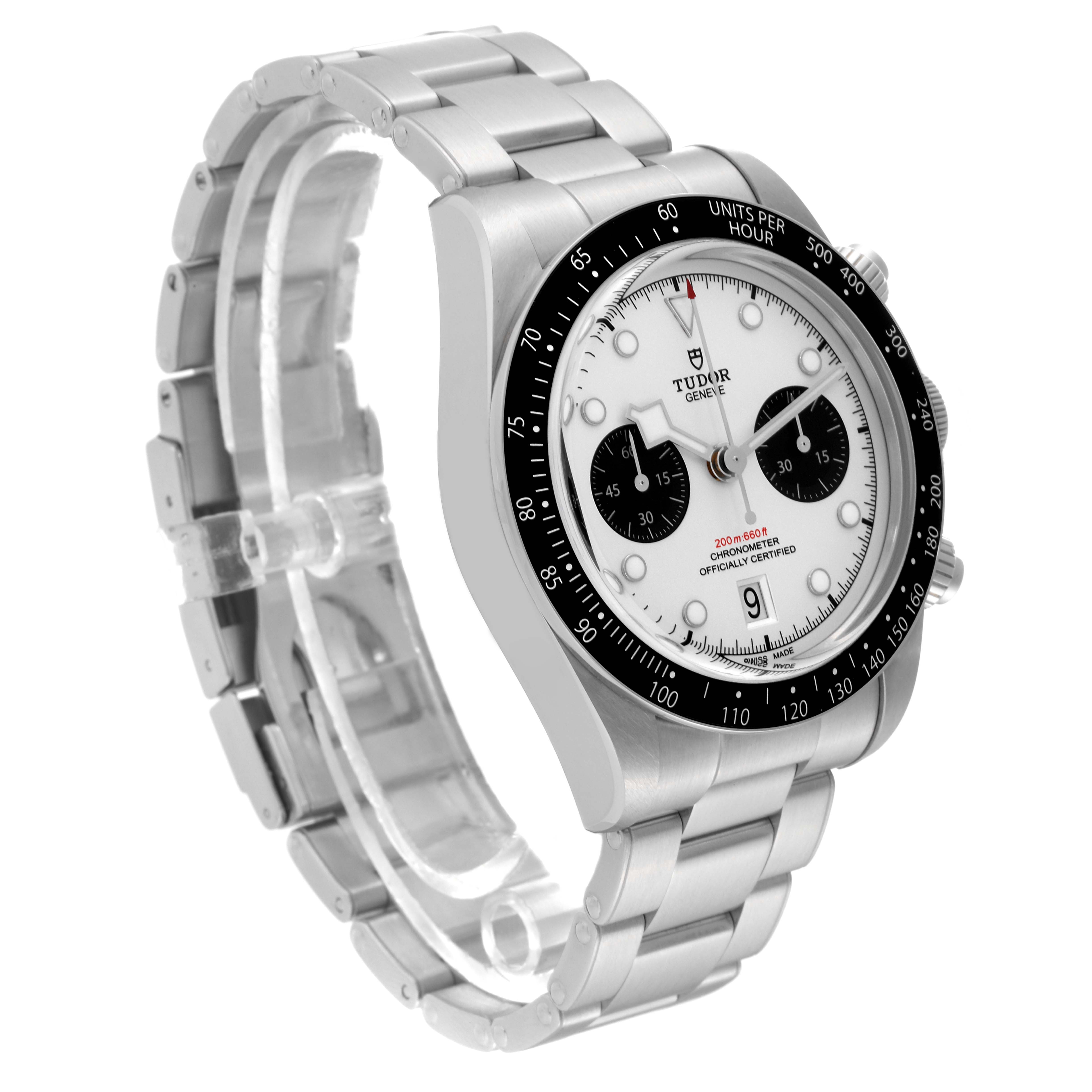 The image shows a Tudor Heritage Black Bay 79360N Men's Stainless Steel Silver Dial 79360N Men's Stainless Steel Silver Dial watch at a three-quarter angle, highlighting the dial, bezel, and stainless steel bracelet.