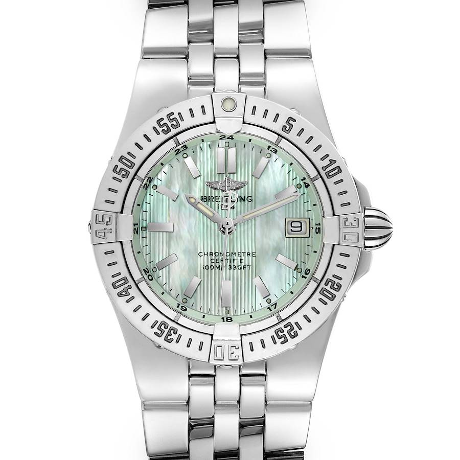 Breitling Starliner Green Mother of Pearl Dial Steel Ladies Watch A71340 SwissWatchExpo