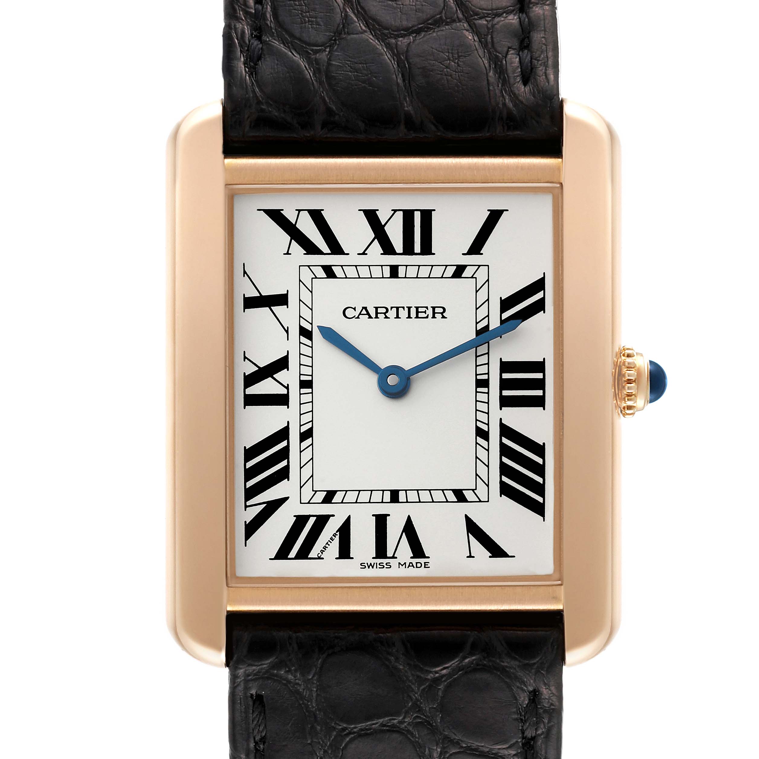 Cartier Tank Solo Quartz 18 Kt Rose Gold Brown Leather Watch W5200025