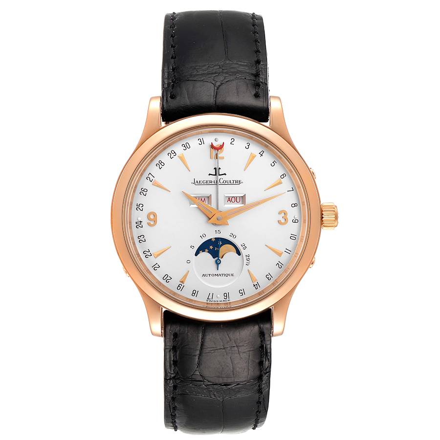 Jaeger Lecoultre Master Moonphase Rose Gold Silver Dial Mens Watch