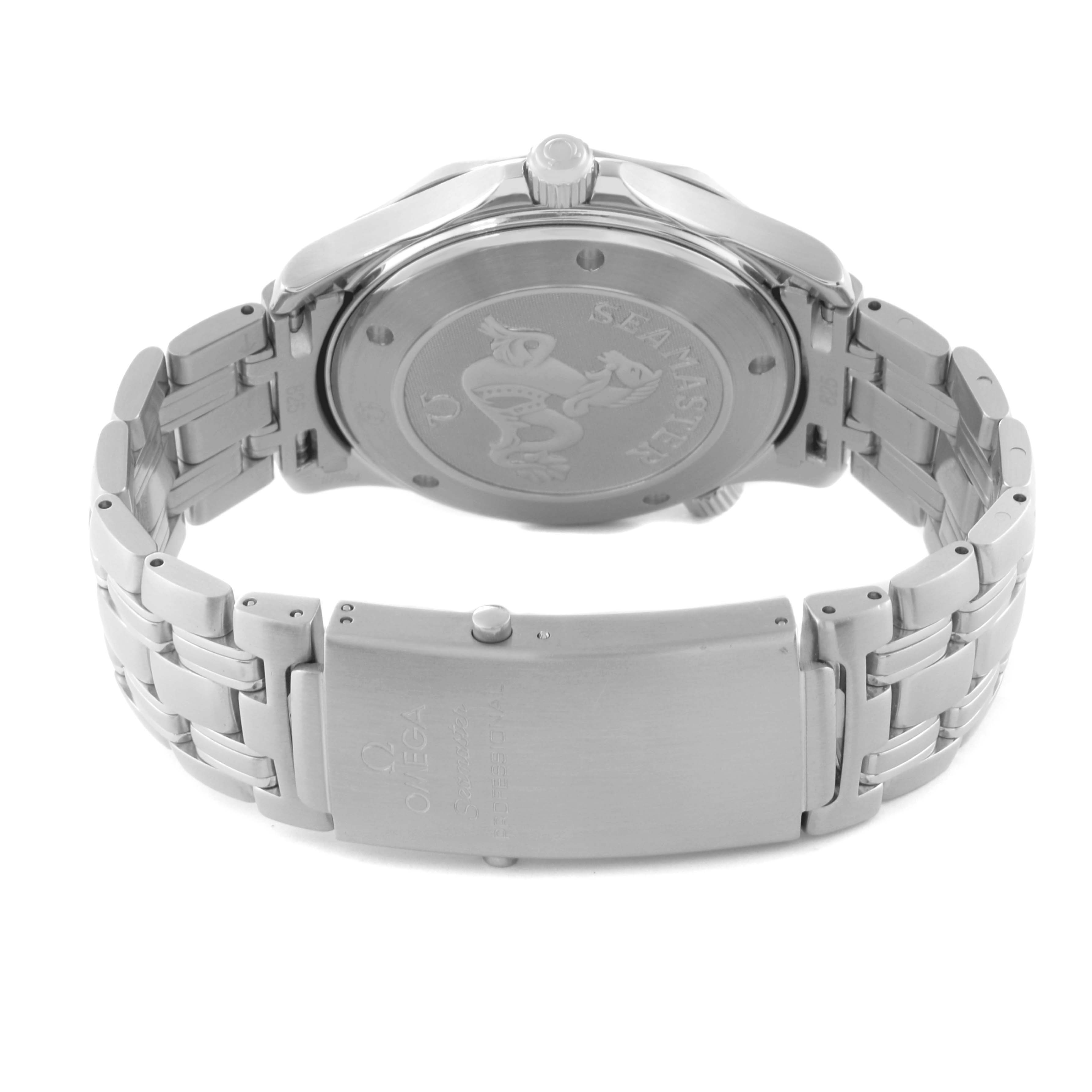 The image shows the backside and bracelet of the Omega Seamaster 212.30.41.61.01.001 Men's Stainless Steel Black Dial 212.30.41.61.01.001 Men's Stainless Steel Black Dial watch, including the clasp and case back.