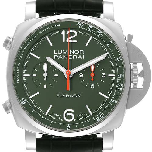 Photo of Panerai Luminor Chrono Flyback Verde Militare Limited Edition Steel Mens Watch PAM01296 Box Card