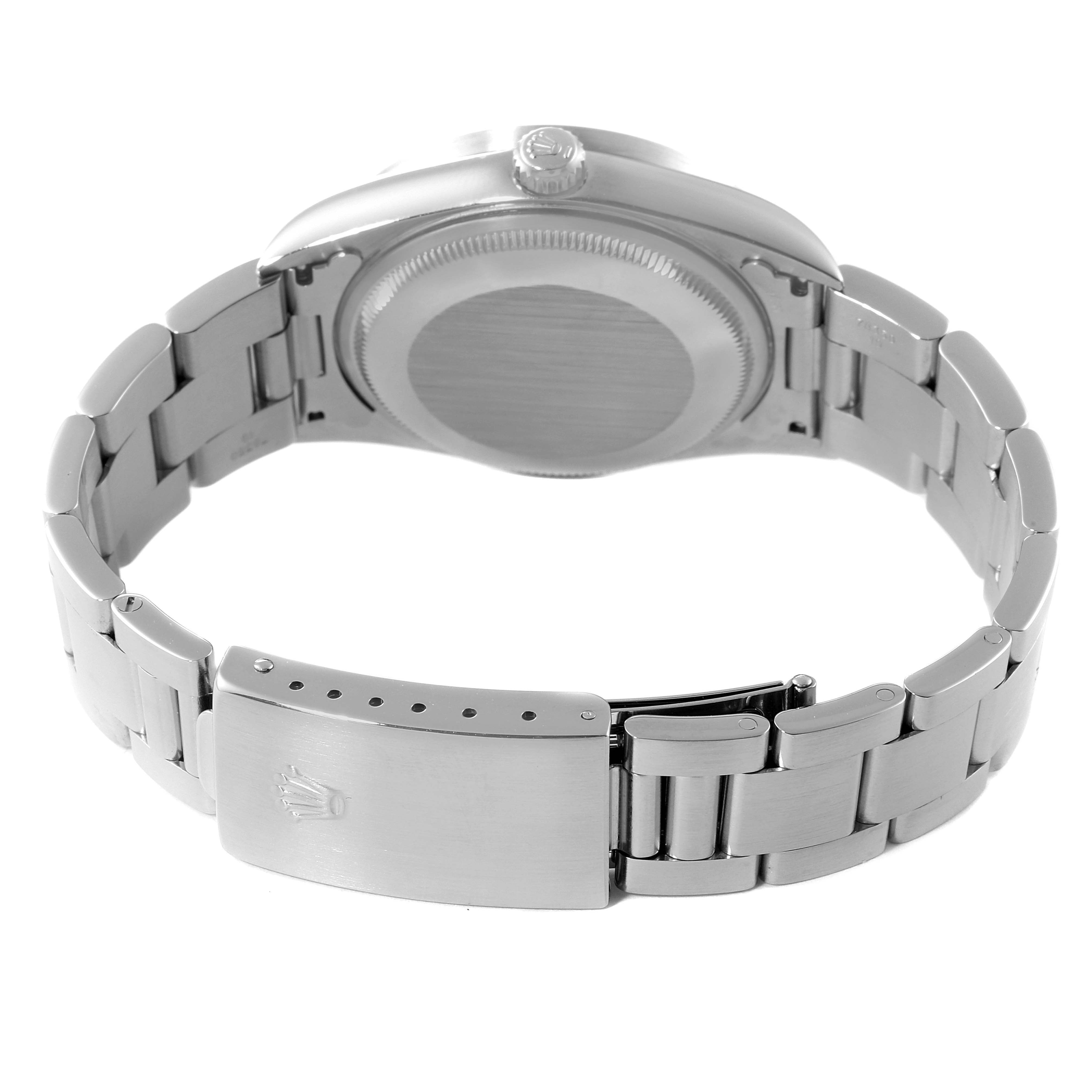 This image shows the back case and closed bracelet of the Rolex Air-King 14010 Men's Stainless Steel Blue Dial 14010 Men's Stainless Steel Blue Dial watch.