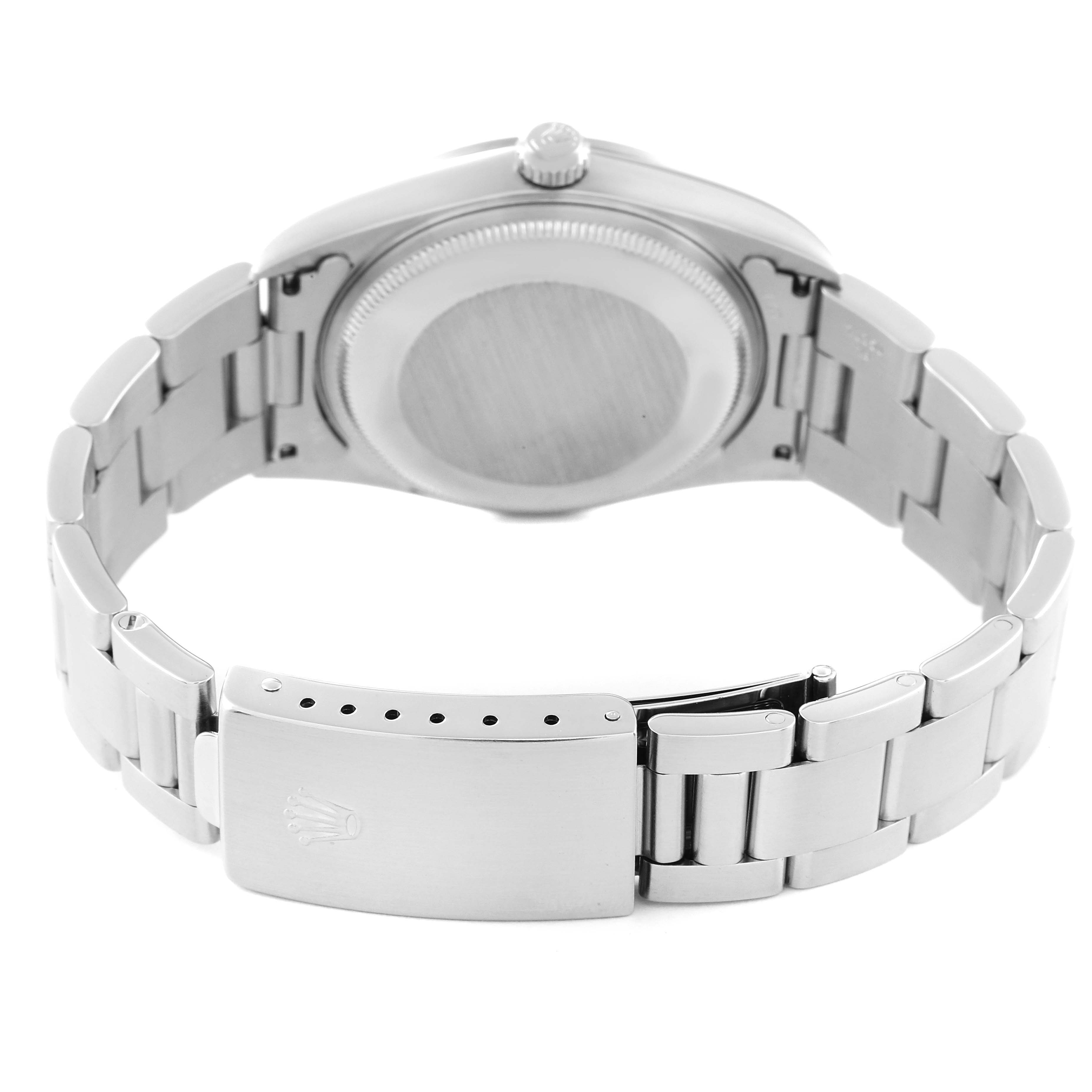 The image shows the backside of the Rolex Air-King 14000 Men's Stainless Steel Silver Dial 14000 Men's Stainless Steel Silver Dial watch, displaying the case back, bracelet, and clasp.