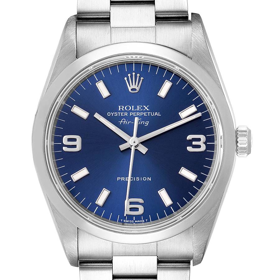 Rolex Air King 34mm Blue Dial Domed Bezel Steel Mens Watch 14000 Box Papers SwissWatchExpo