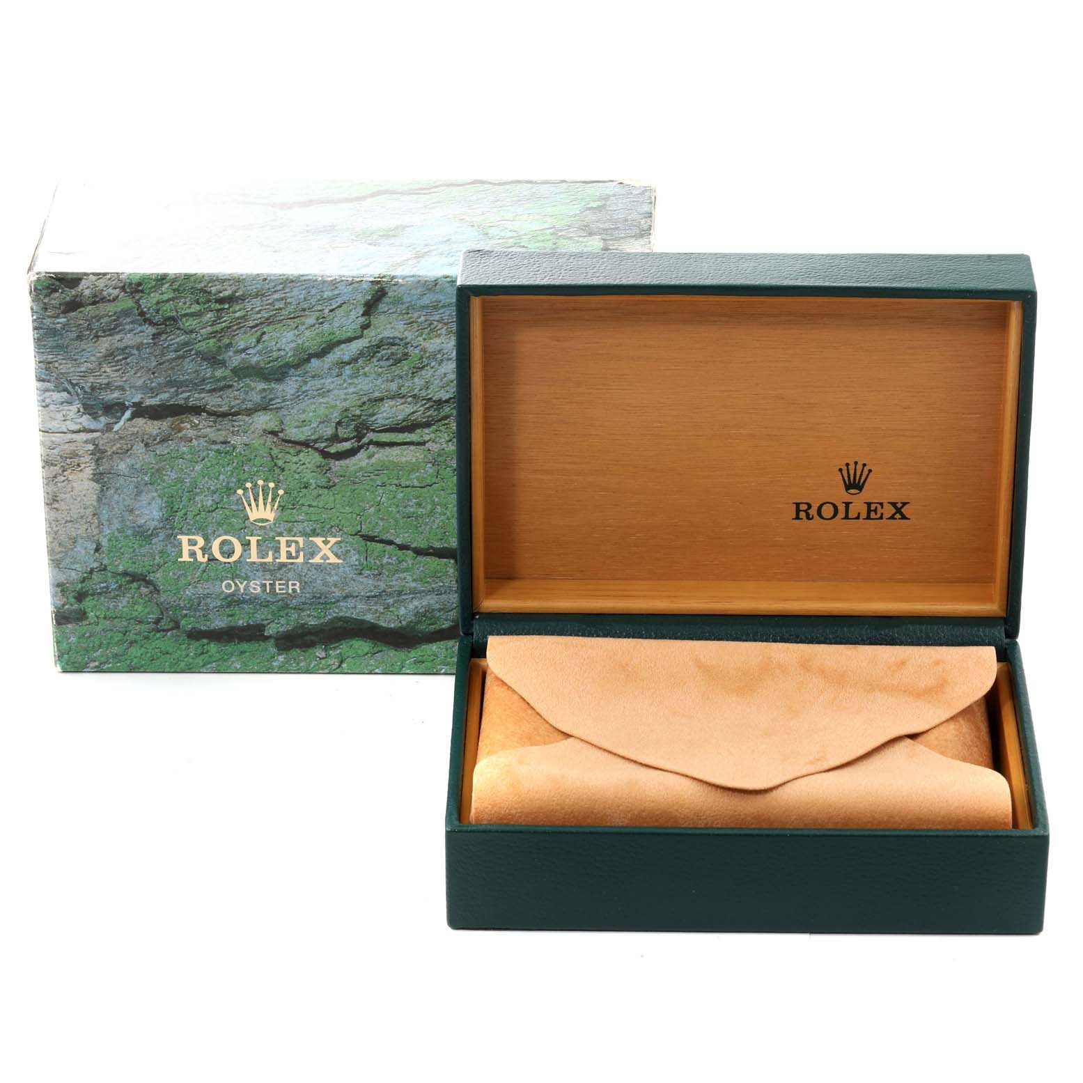 The image shows an open Rolex Air-King 14000 Men's Stainless Steel Blue Dial 14000 Men's Stainless Steel Blue Dial watch box with an exterior box, showcasing the interior packaging.