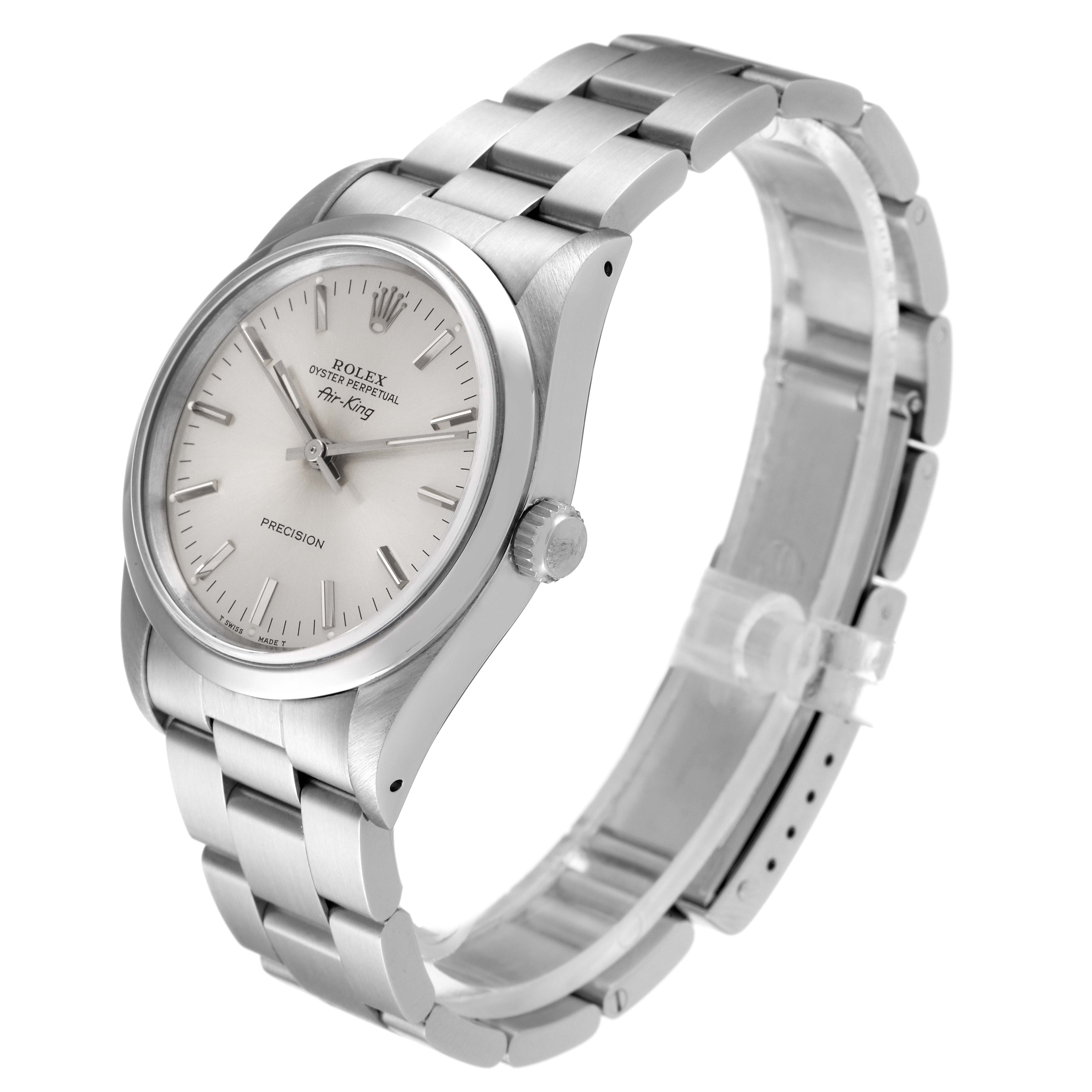The image shows the Rolex Air-King 14000 Men's Stainless Steel Silver Dial 14000 Men's Stainless Steel Silver Dial watch at a slight angle, highlighting its face, bracelet, and crown.