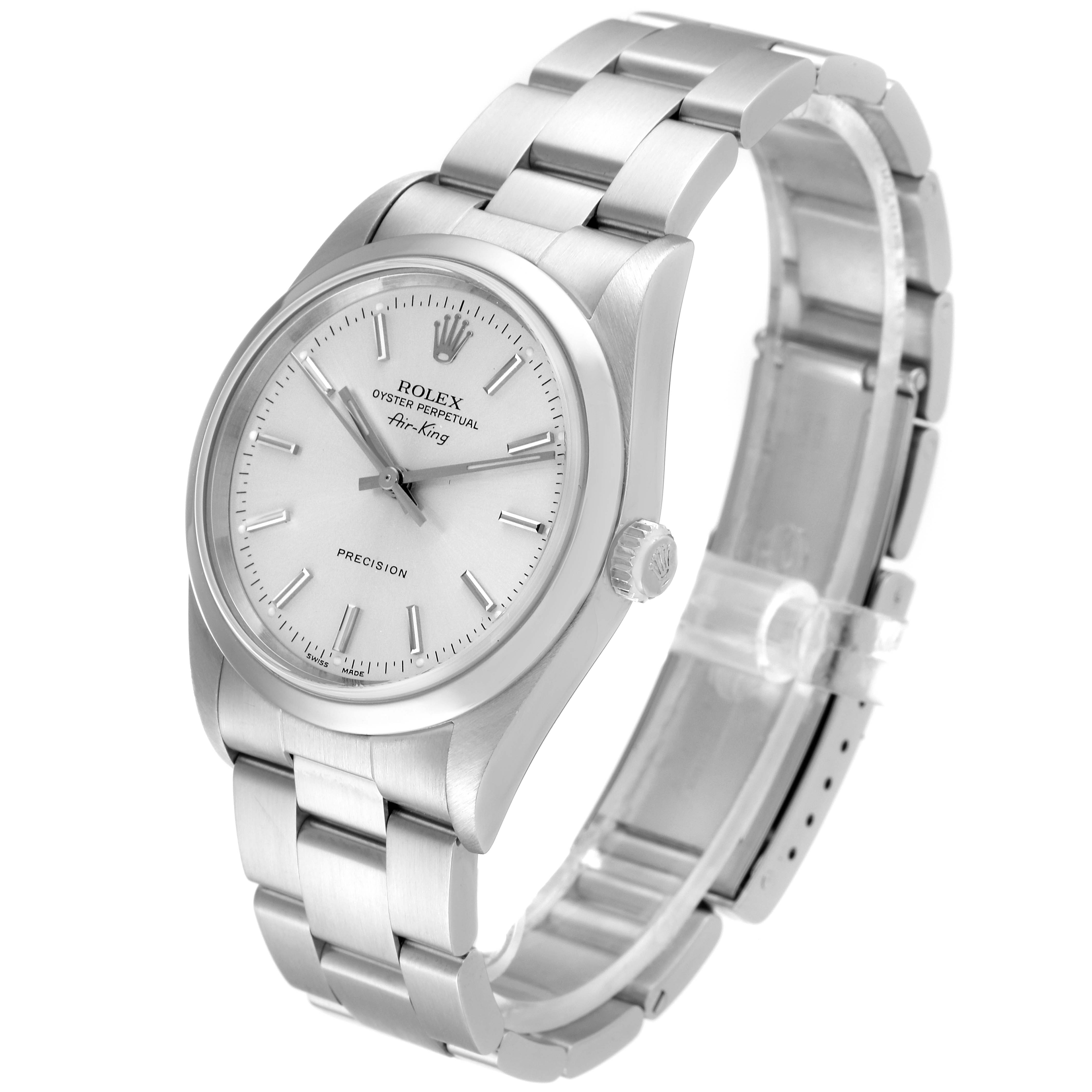 The image shows a Rolex Air-King 14000 Men's Stainless Steel Silver Dial 14000 Men's Stainless Steel Silver Dial watch angled front-right, displaying the face, crown, and bracelet.