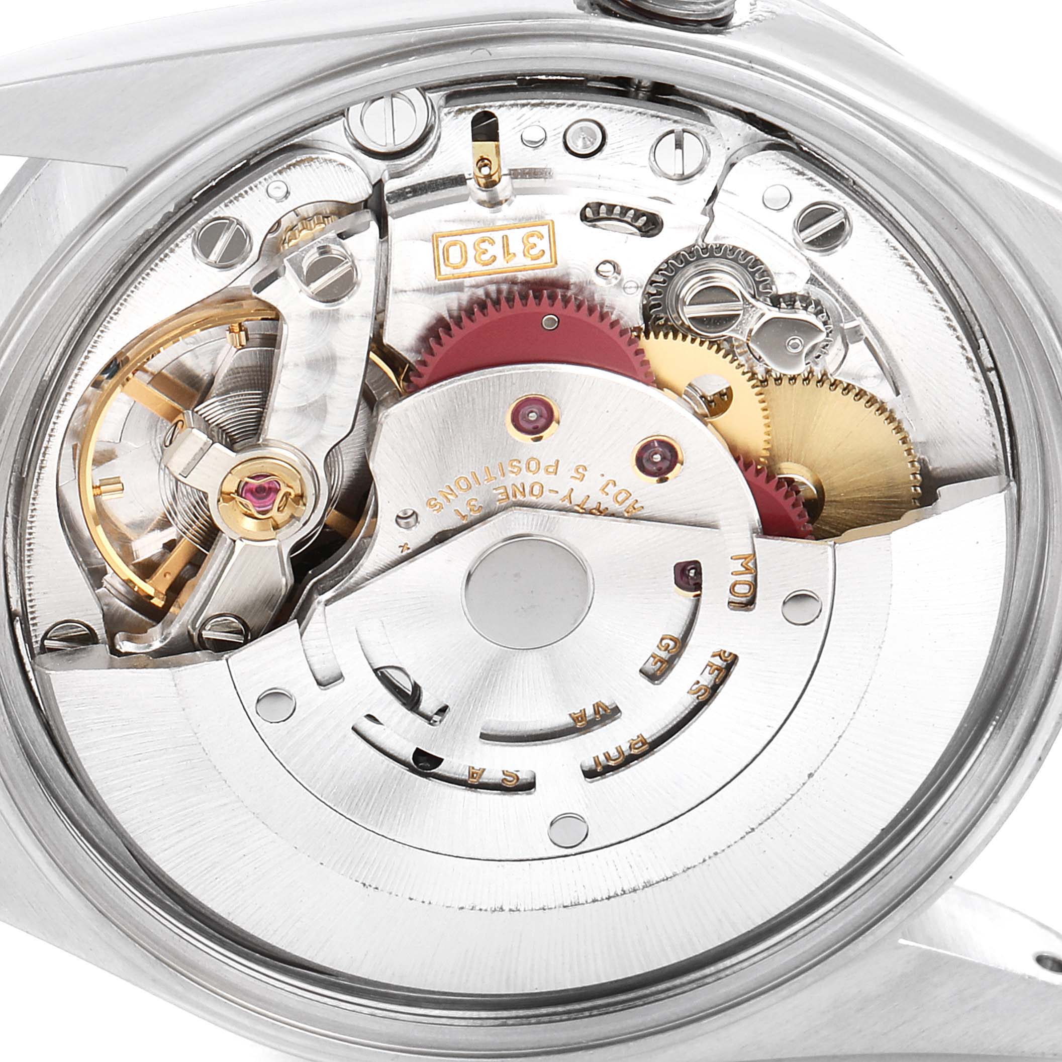 This image shows the internal mechanical movement and gears of a Rolex Air-King 14000 Men's Stainless Steel Black Dial 14000 Men's Stainless Steel Black Dial watch from a close-up angle.