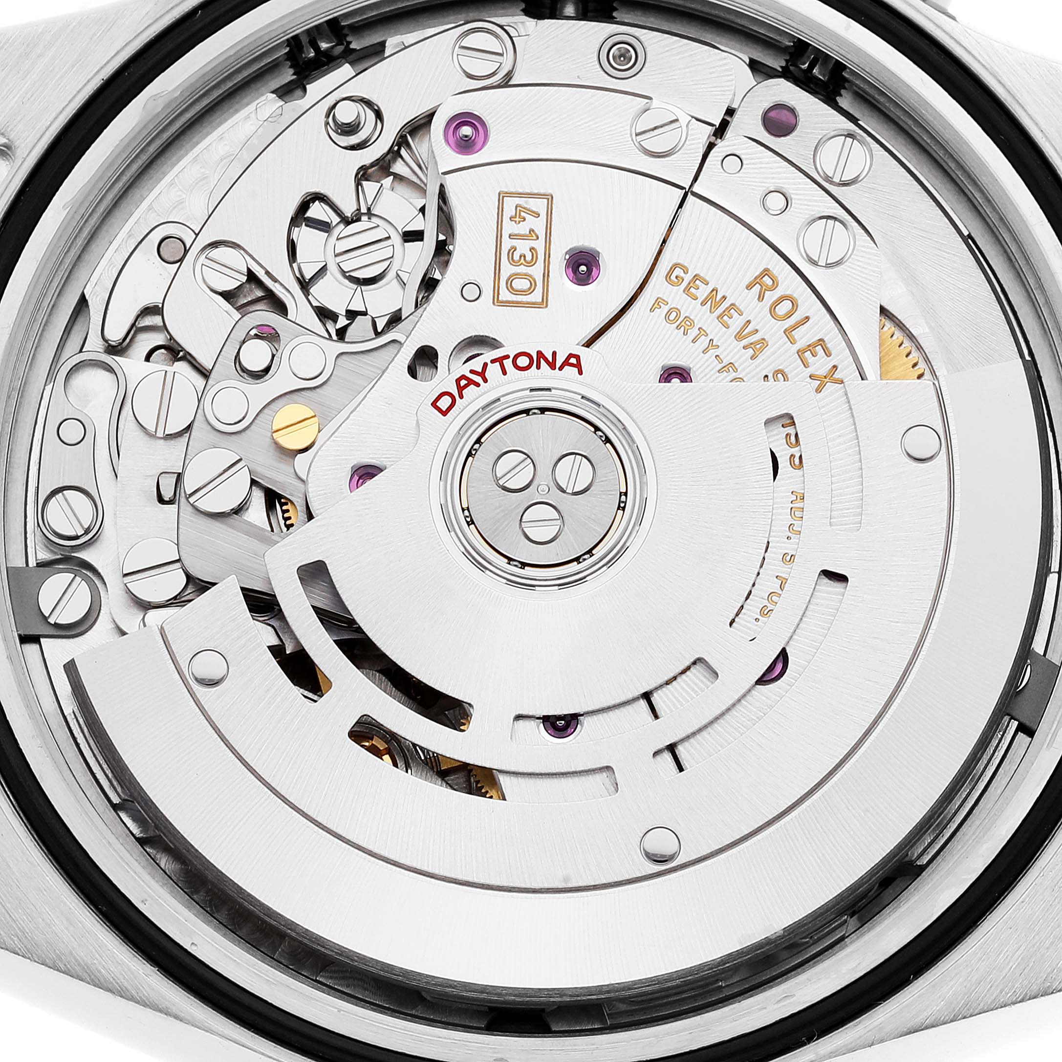 This image shows the intricate internal mechanism of a Rolex Daytona 116500 Men
s Stainless Steel Black Dial 116500 Men
s Stainless Steel Black Dial watch viewed from the back.