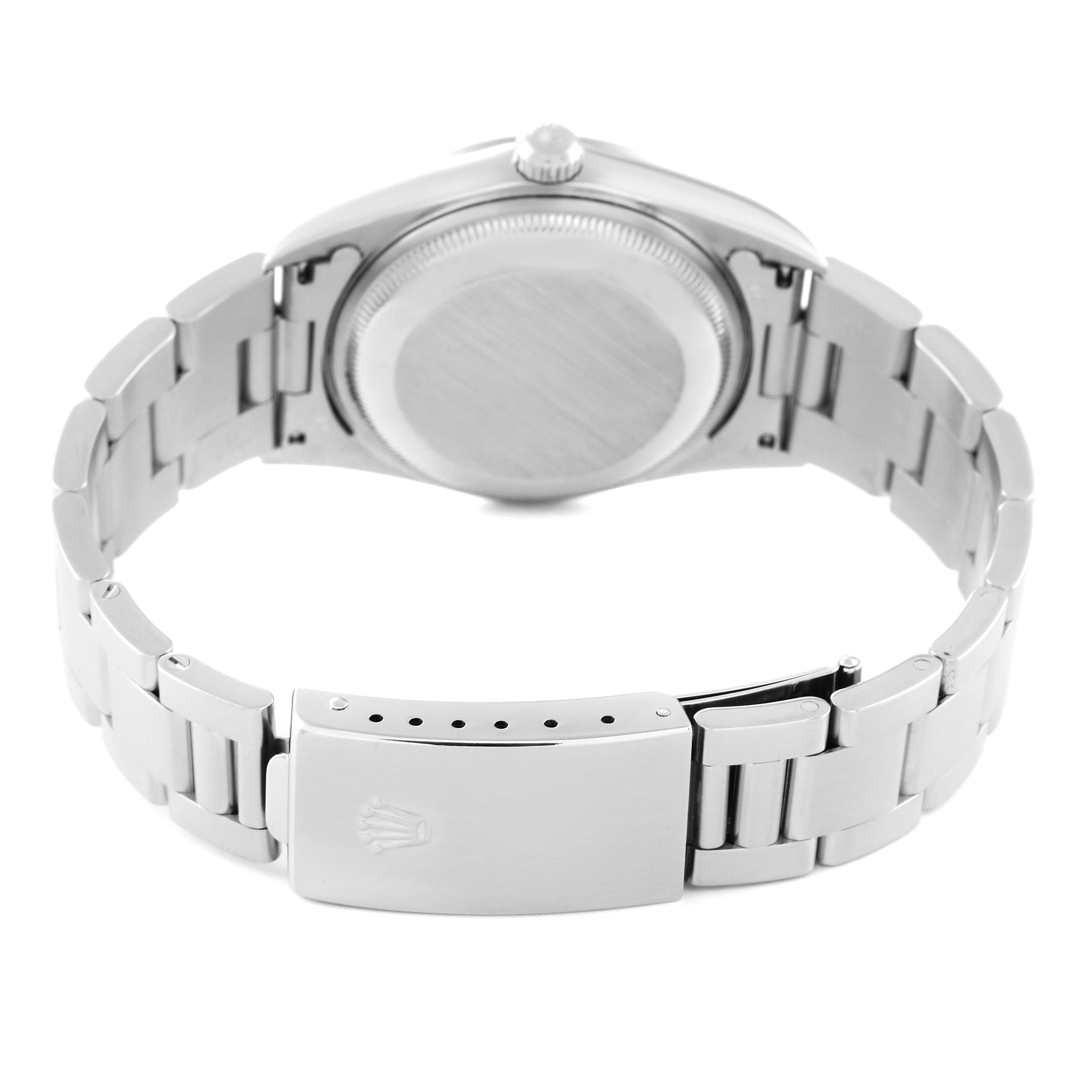 The image shows the back view of a Rolex Date 15200 Men's Stainless Steel Black Dial 15200 Men's Stainless Steel Black Dial model watch, focusing on the bracelet and clasp.