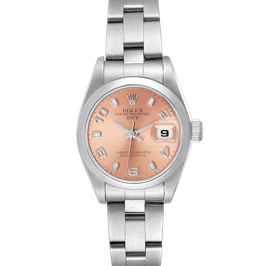 Rolex Date Salmon Dial Oyster Bracelet Steel Ladies Watch 69160 SwissWatchExpo