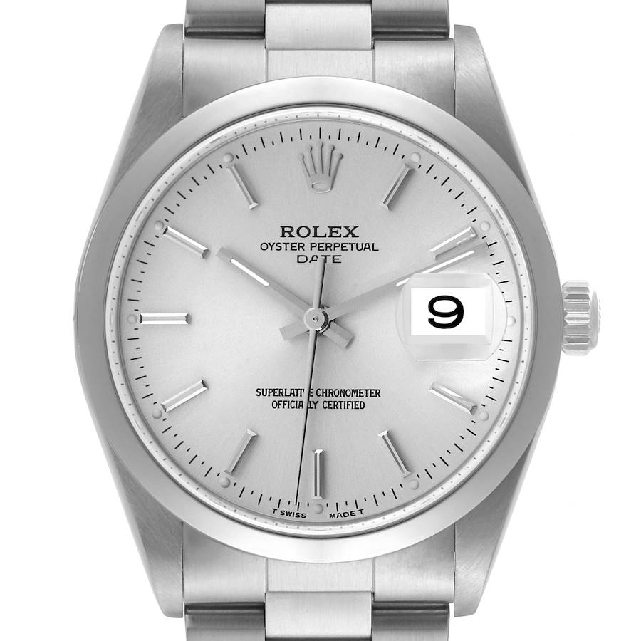 Rolex Date Silver Dial Smooth Bezel Automatic Steel Mens Watch 15200 SwissWatchExpo