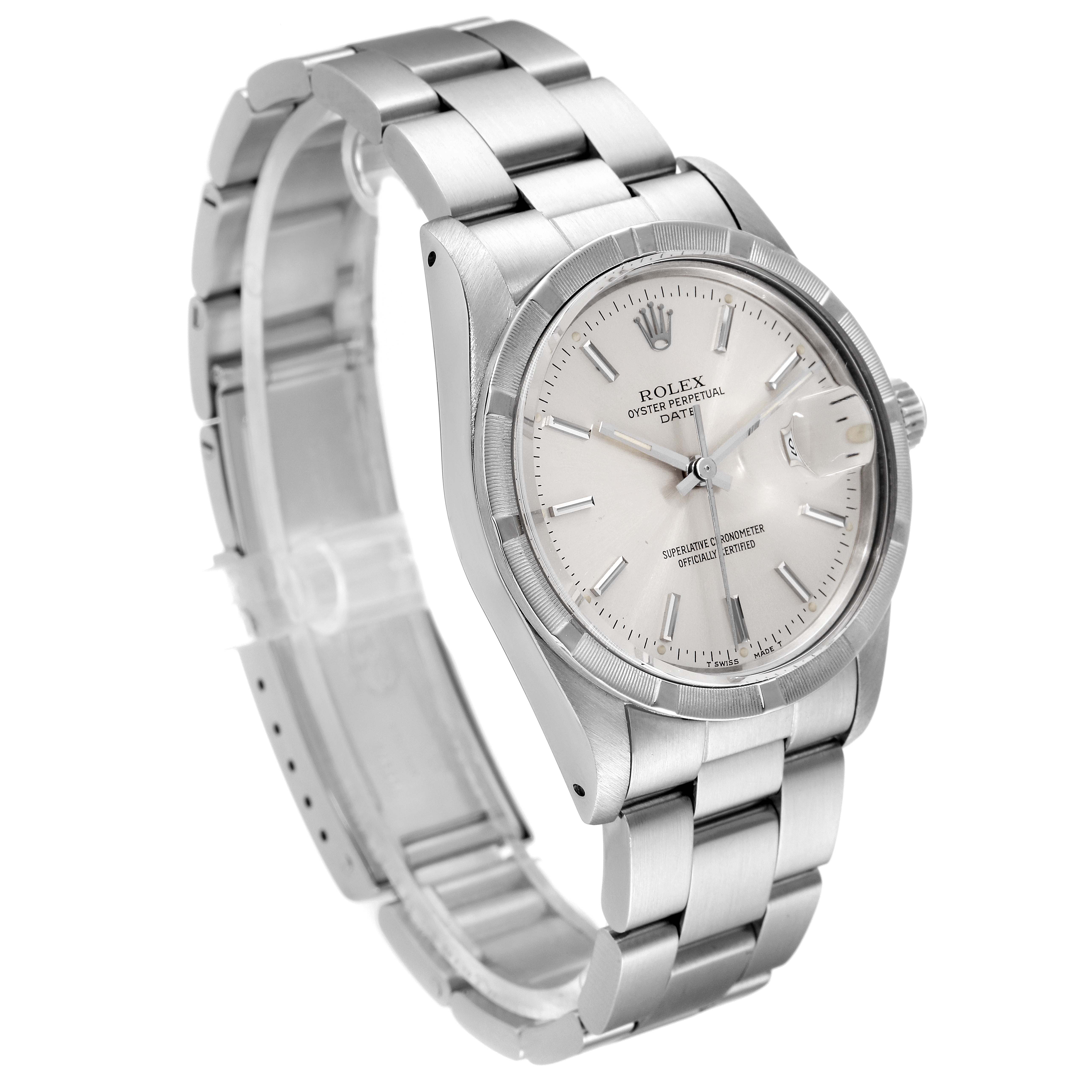 The Rolex Vintage Collection 15010 Men
s Stainless Steel Silver Dial 15010 Men
s Stainless Steel Silver Dial watch is shown at a three-quarter angle, displaying the face, bezel, and stainless steel bracelet.