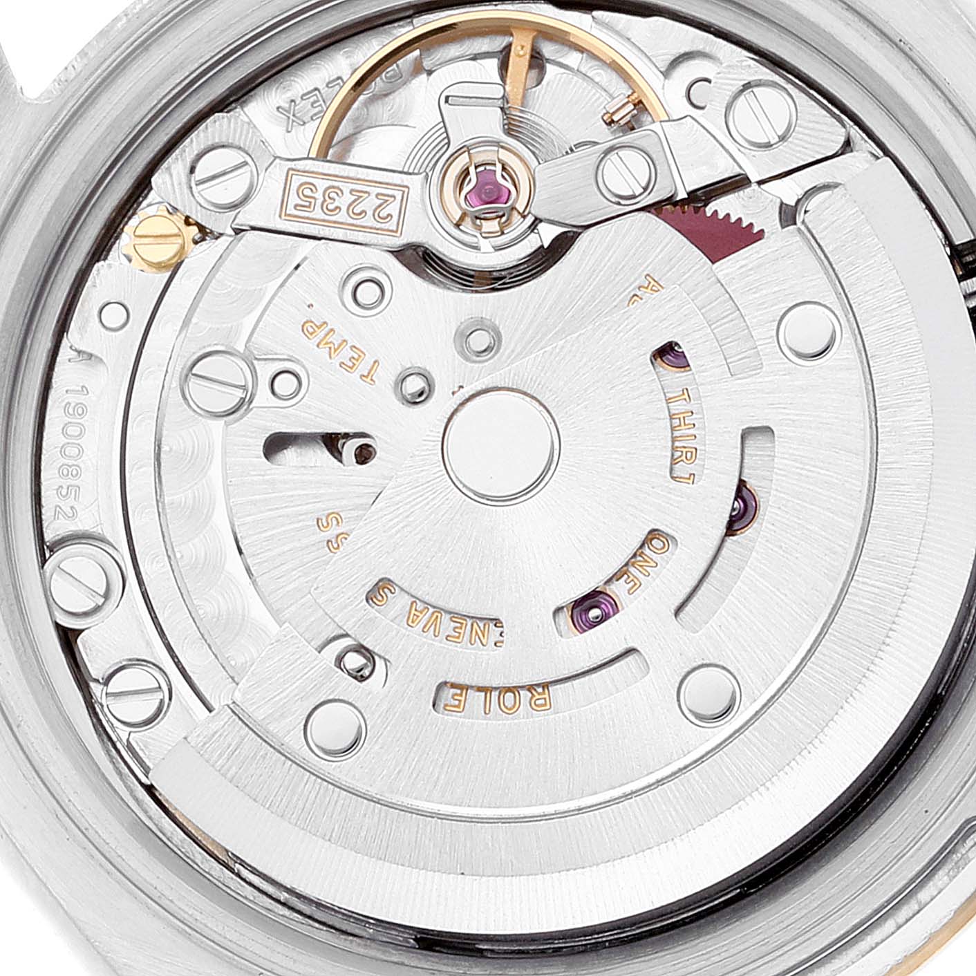 This image shows the internal movement mechanism of a Rolex Datejust 179173 Women's Steel and Gold (two tone) Champagne Dial 179173 Women's Steel and Gold (two tone) Champagne Dial watch from a planar view.
