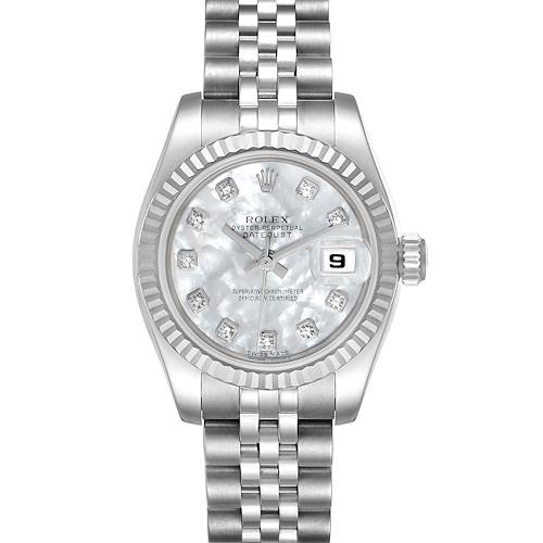Photo of Rolex Datejust Steel White Gold MOP Diamond Dial Ladies Watch 179174 Box Papers